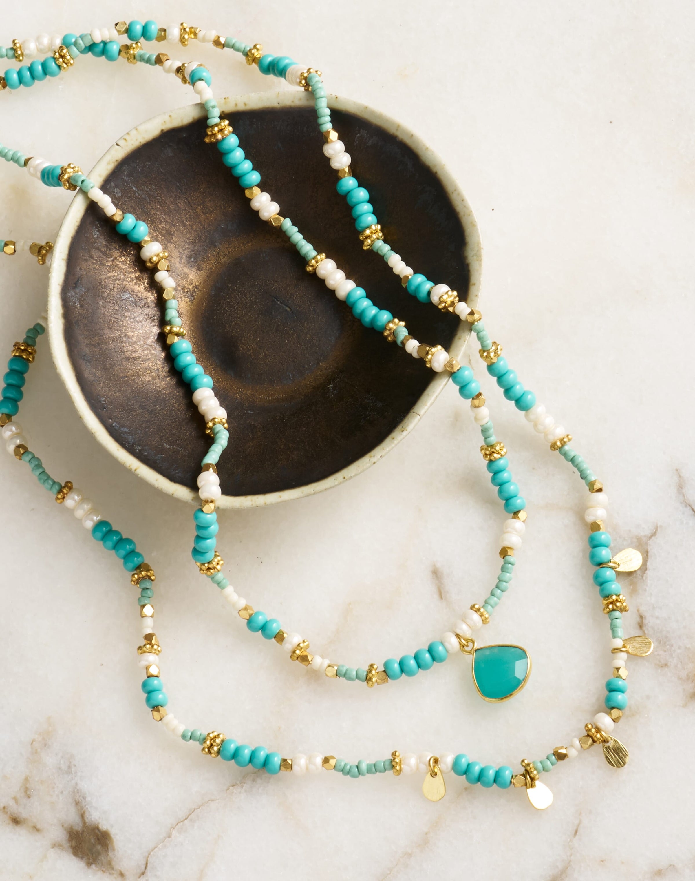 Double Strand Beaded Pendant Necklace