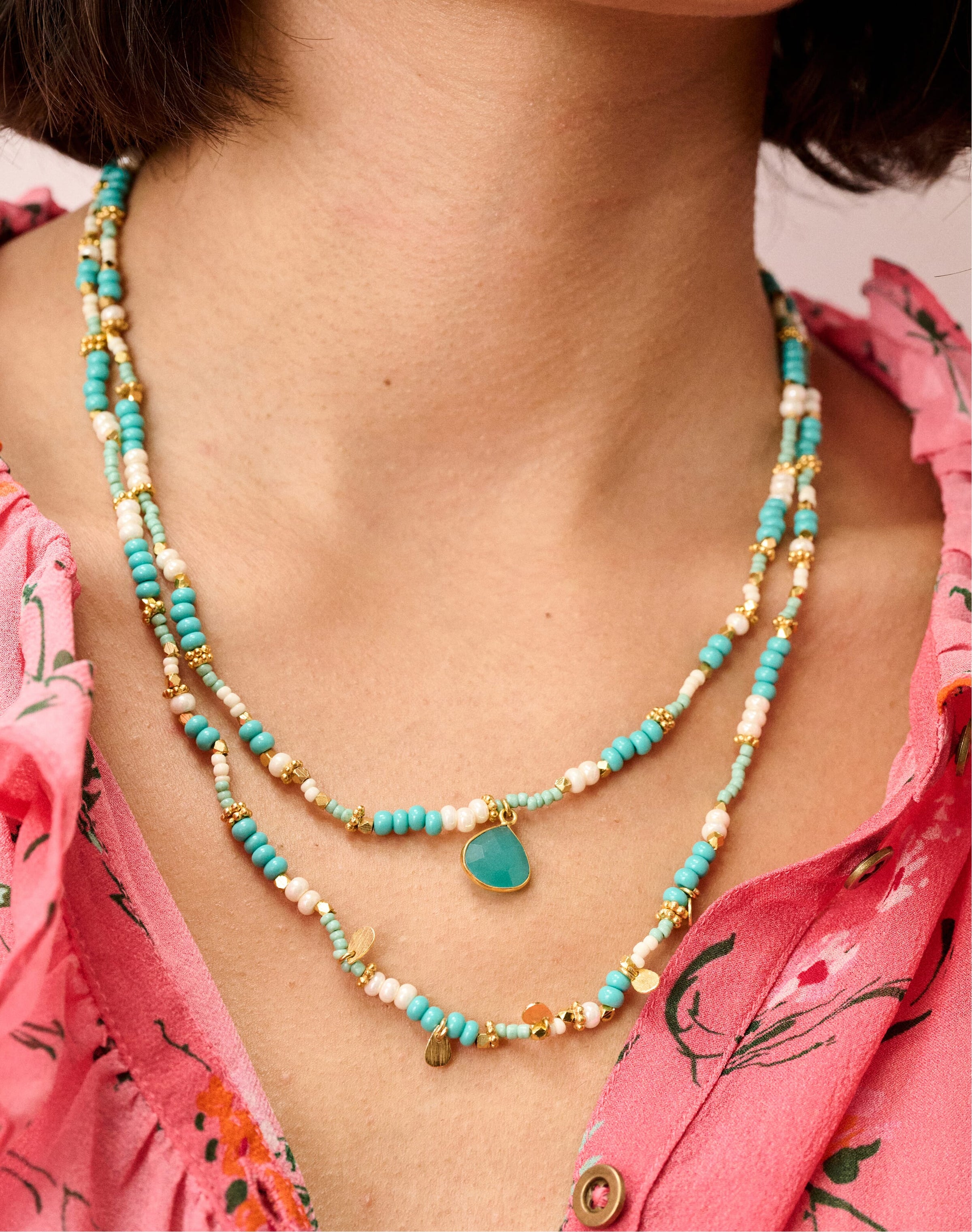 Double Strand Beaded Pendant Necklace