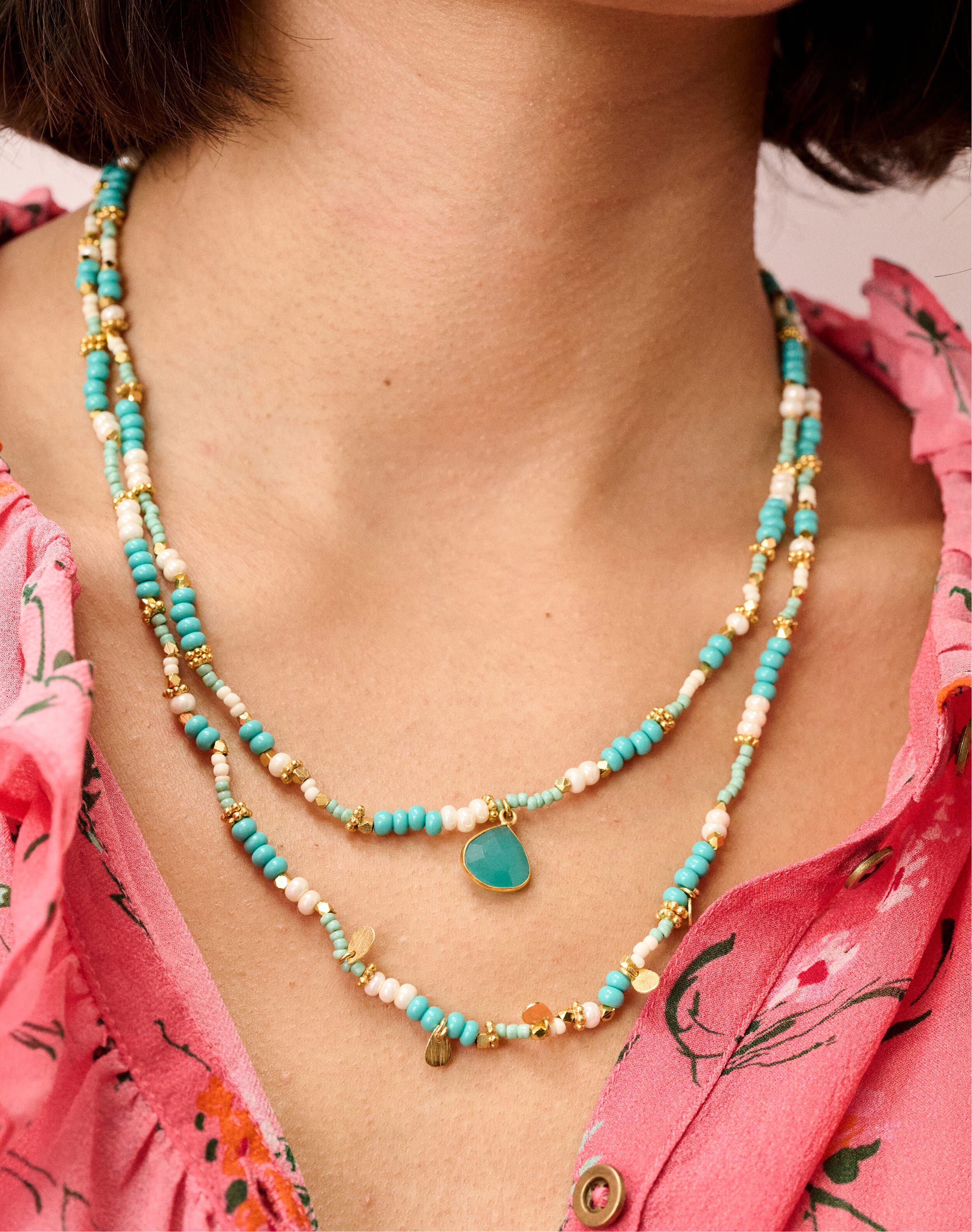 Double Strand Beaded Pendant Necklace