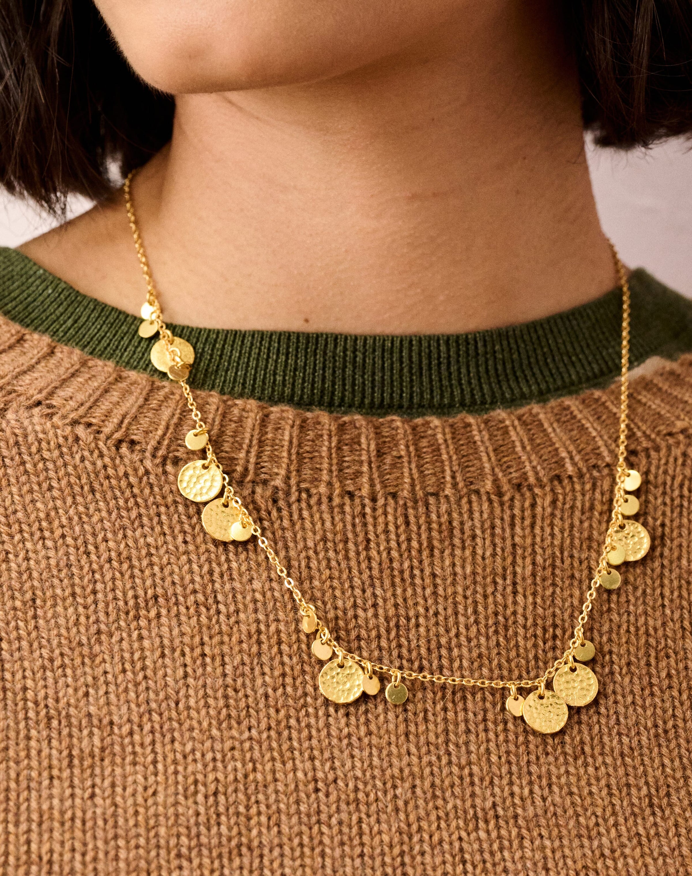 Gold Hammered Discs Necklace