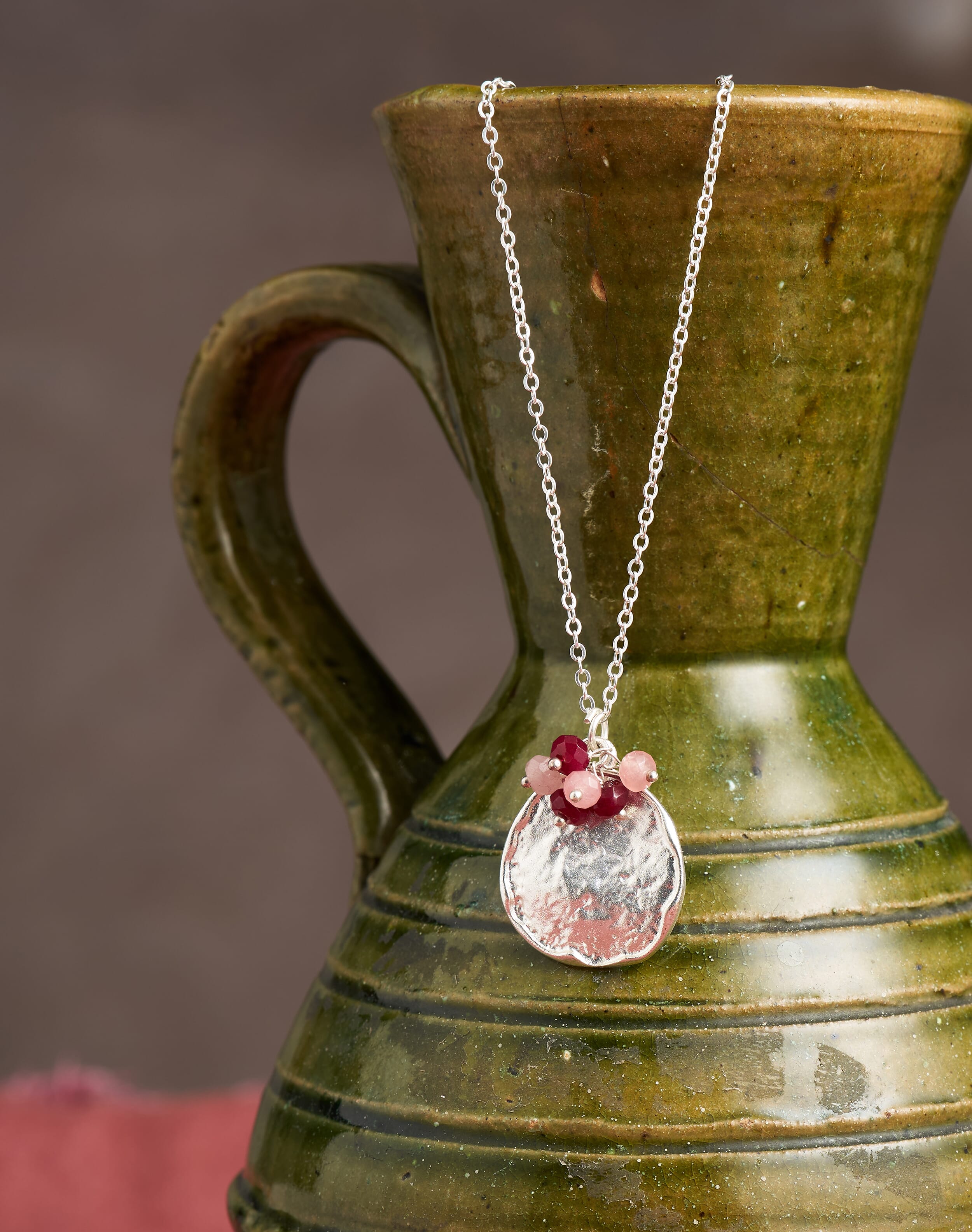Silver Bead & Hammered Disc Necklace