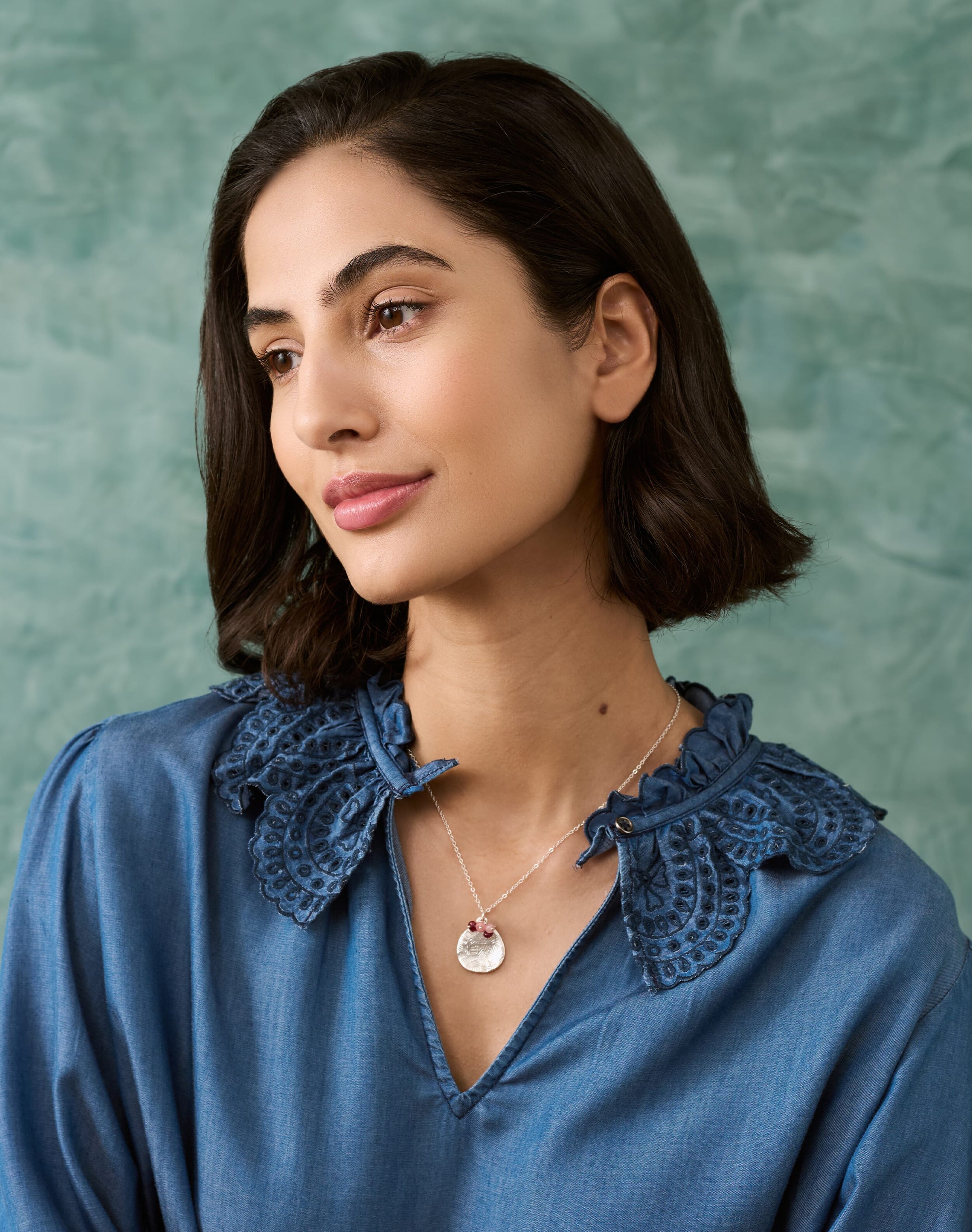 Silver Bead & Hammered Disc Necklace