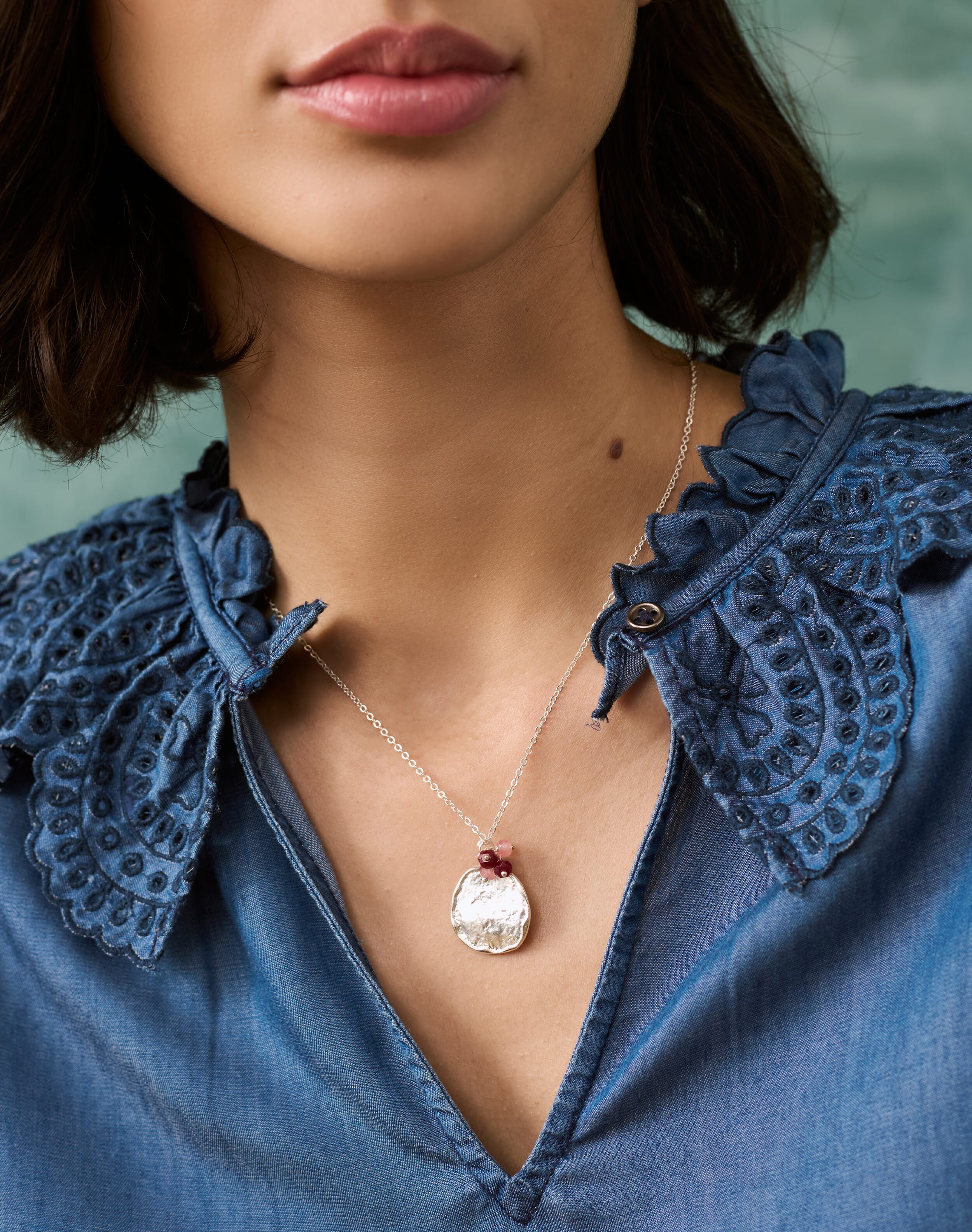 Silver Bead & Hammered Disc Necklace