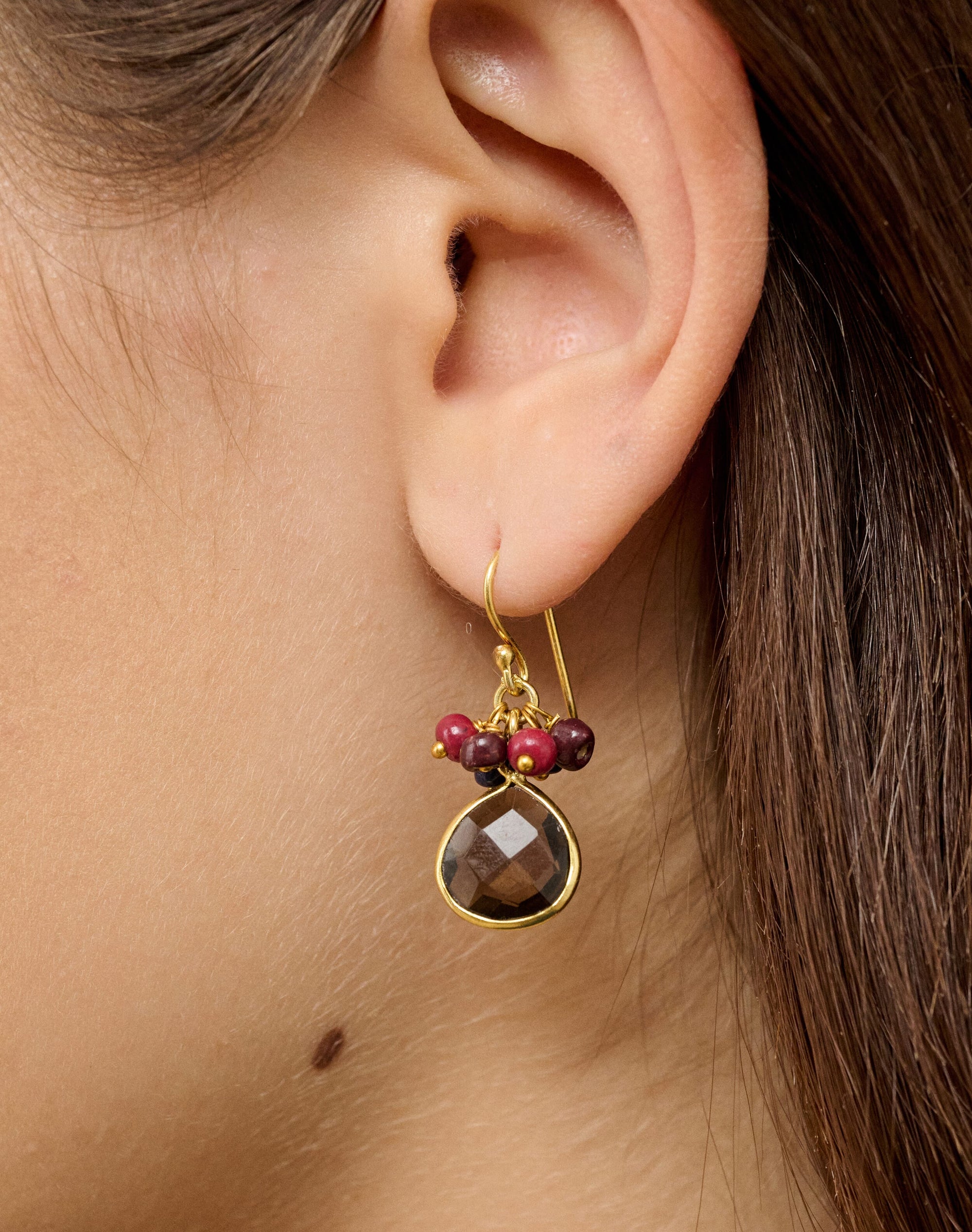 Cluster Beads Quartz Pendant Earrings