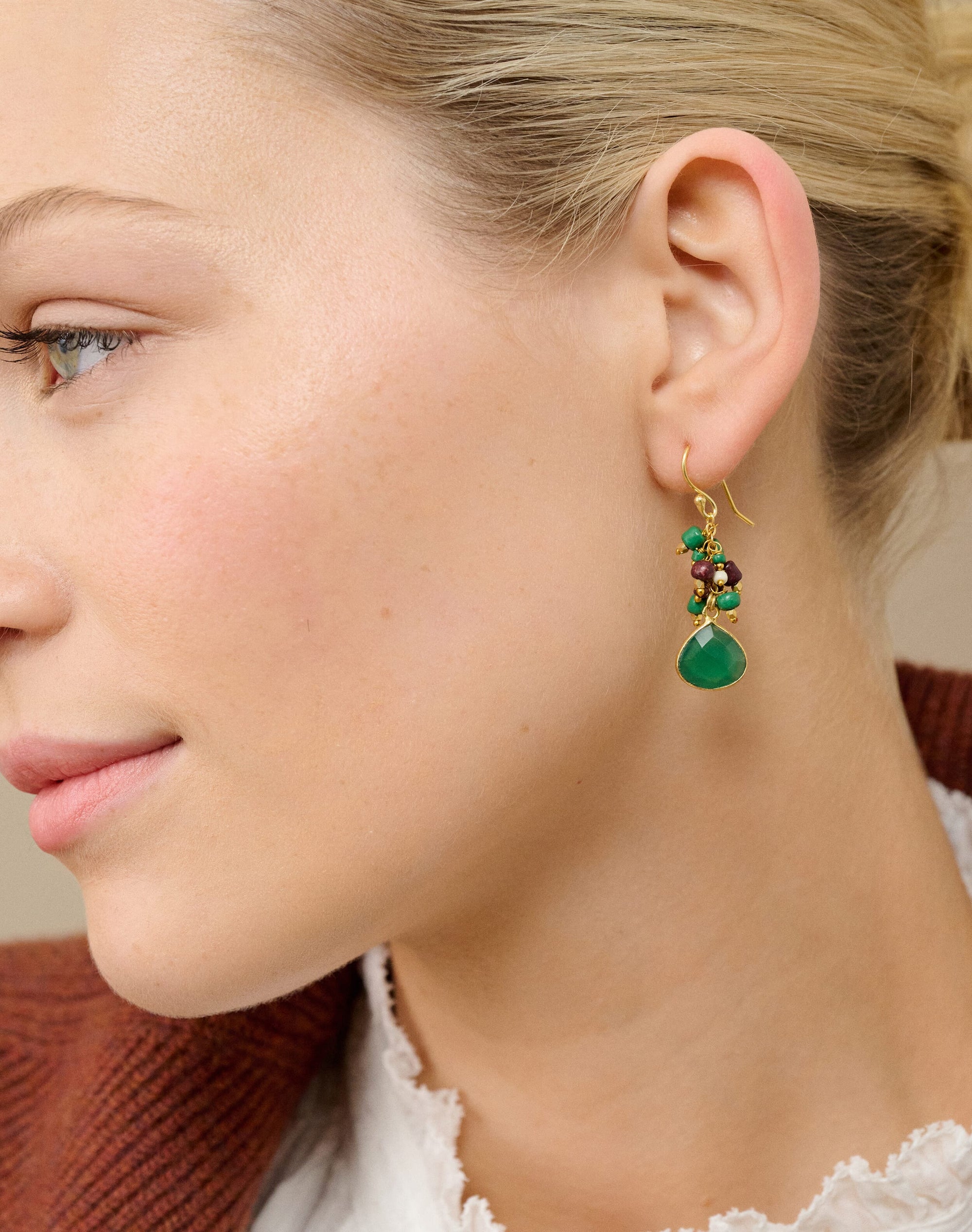 Cluster Beads Agate Pendant Earrings