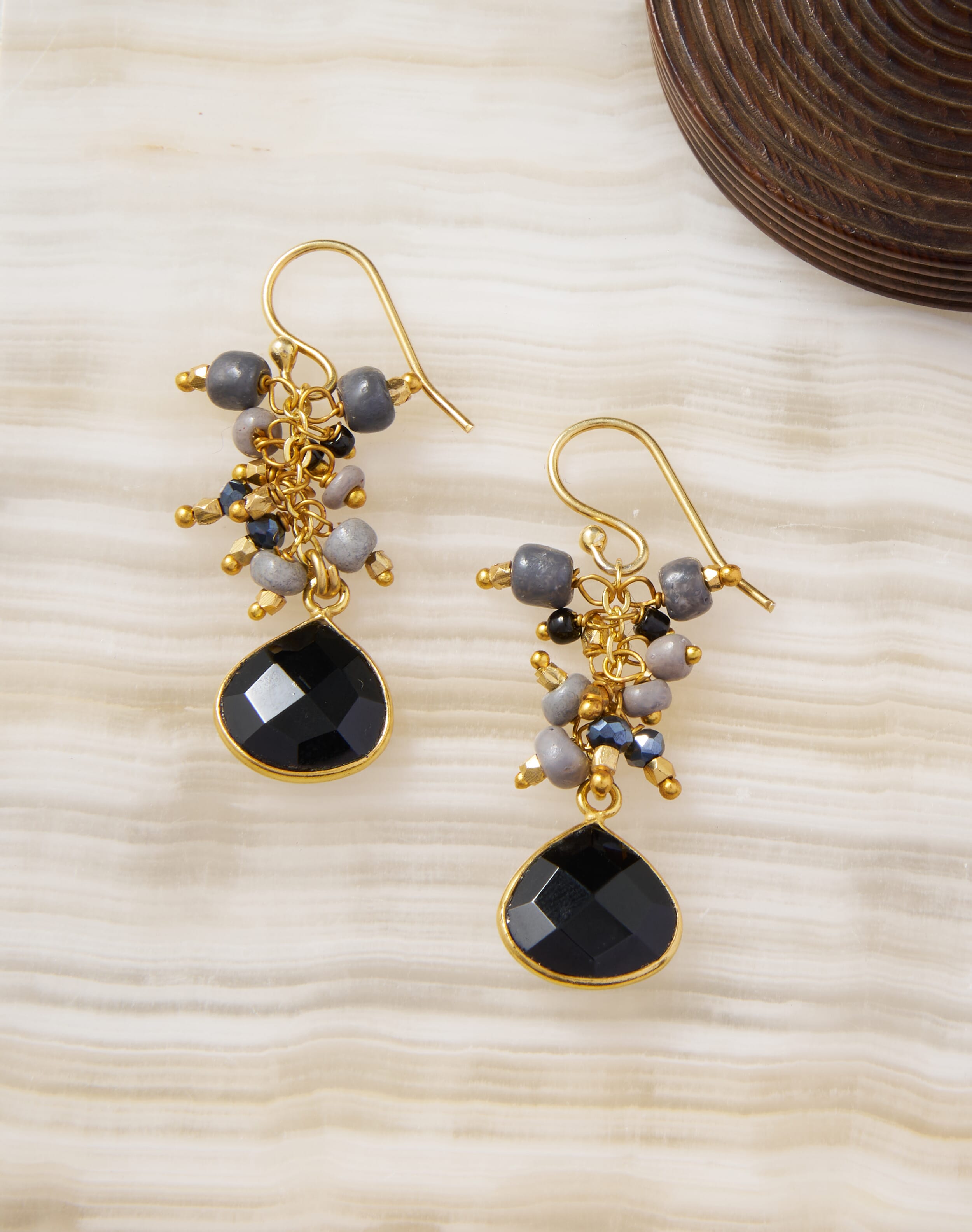 Cluster Beads Onyx Pendant Earrings