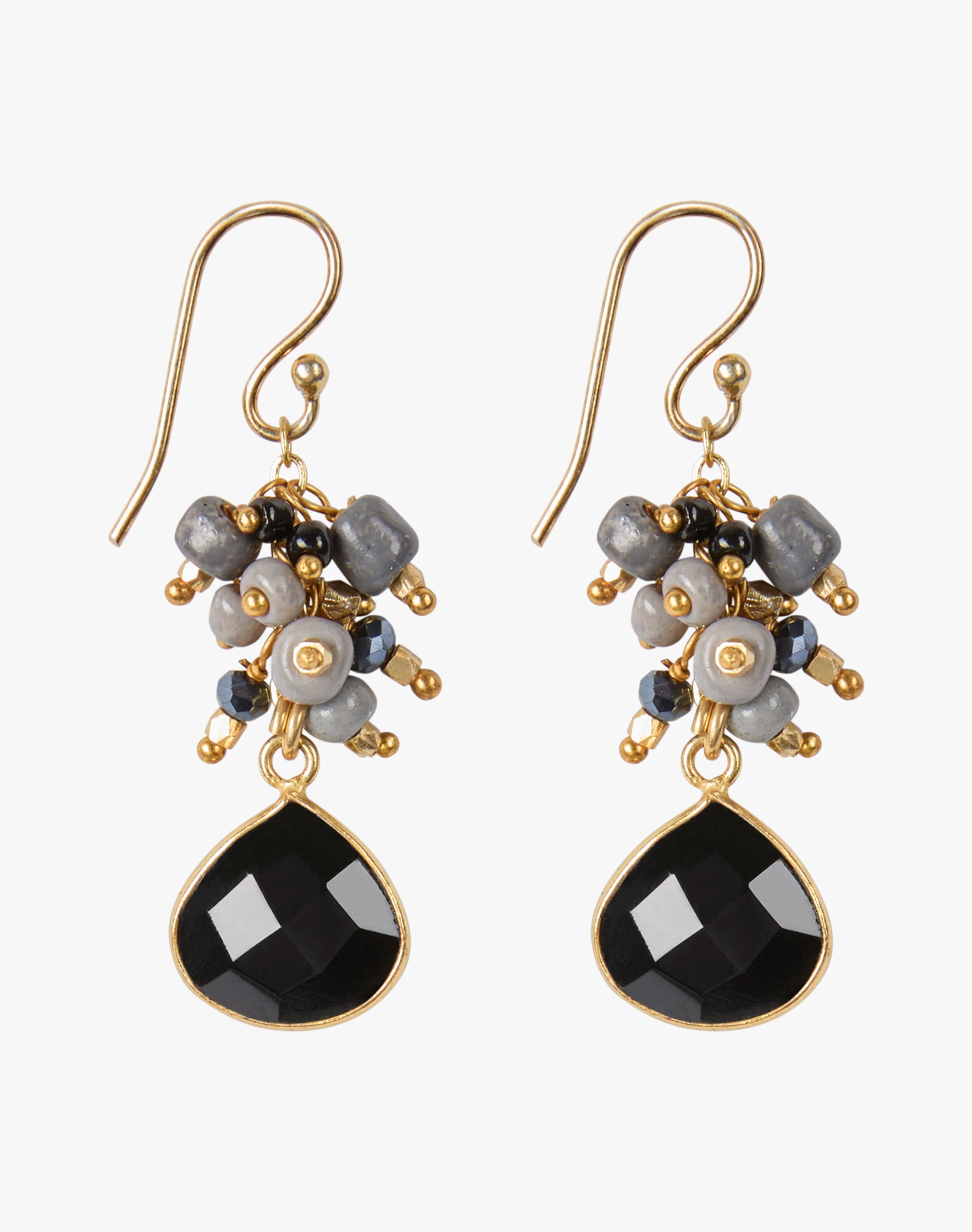 Cluster Beads Onyx Pendant Earrings