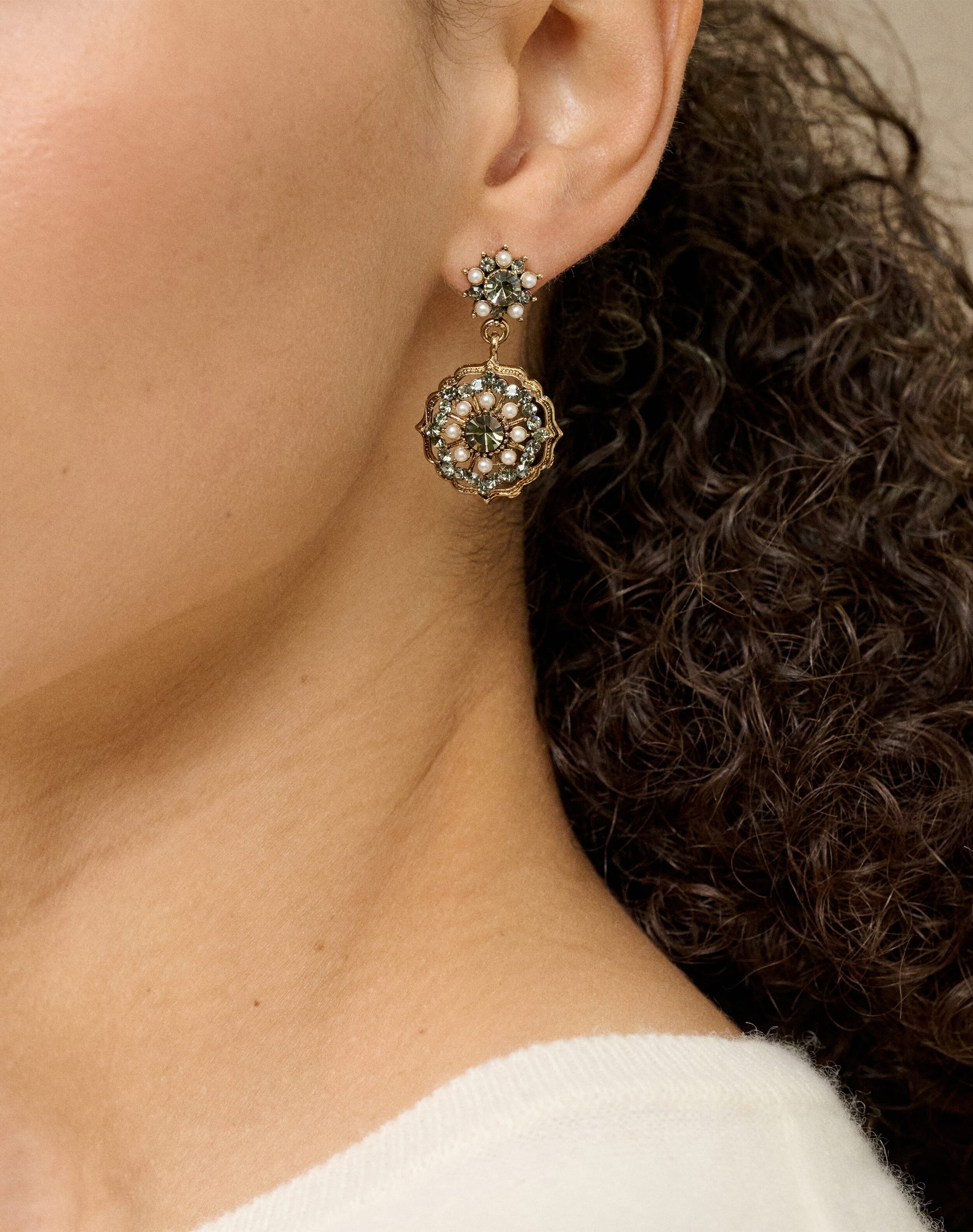 Antique Crystal & Pearl Drop Earrings