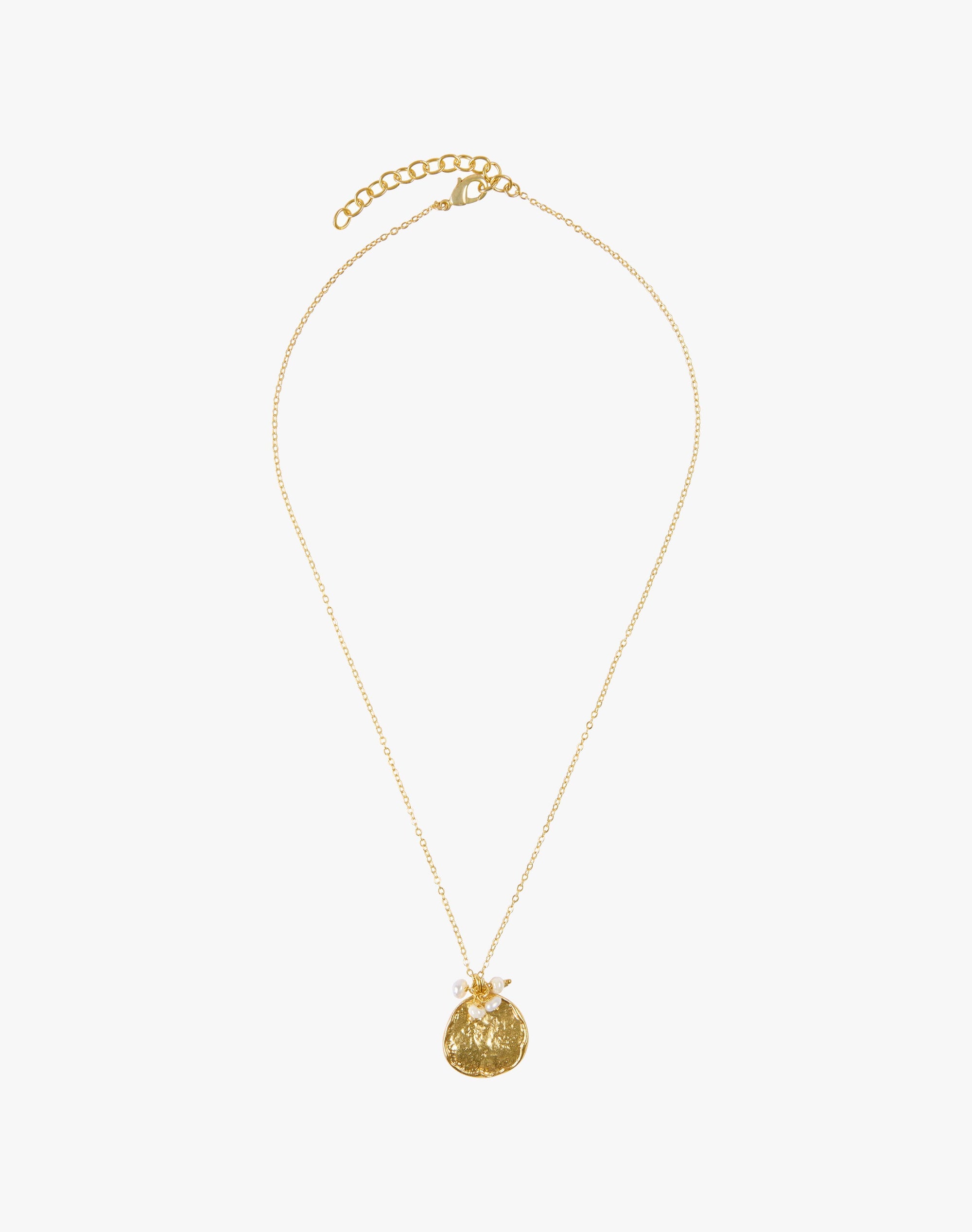 Gold Hammered Disc & Pearl Necklace