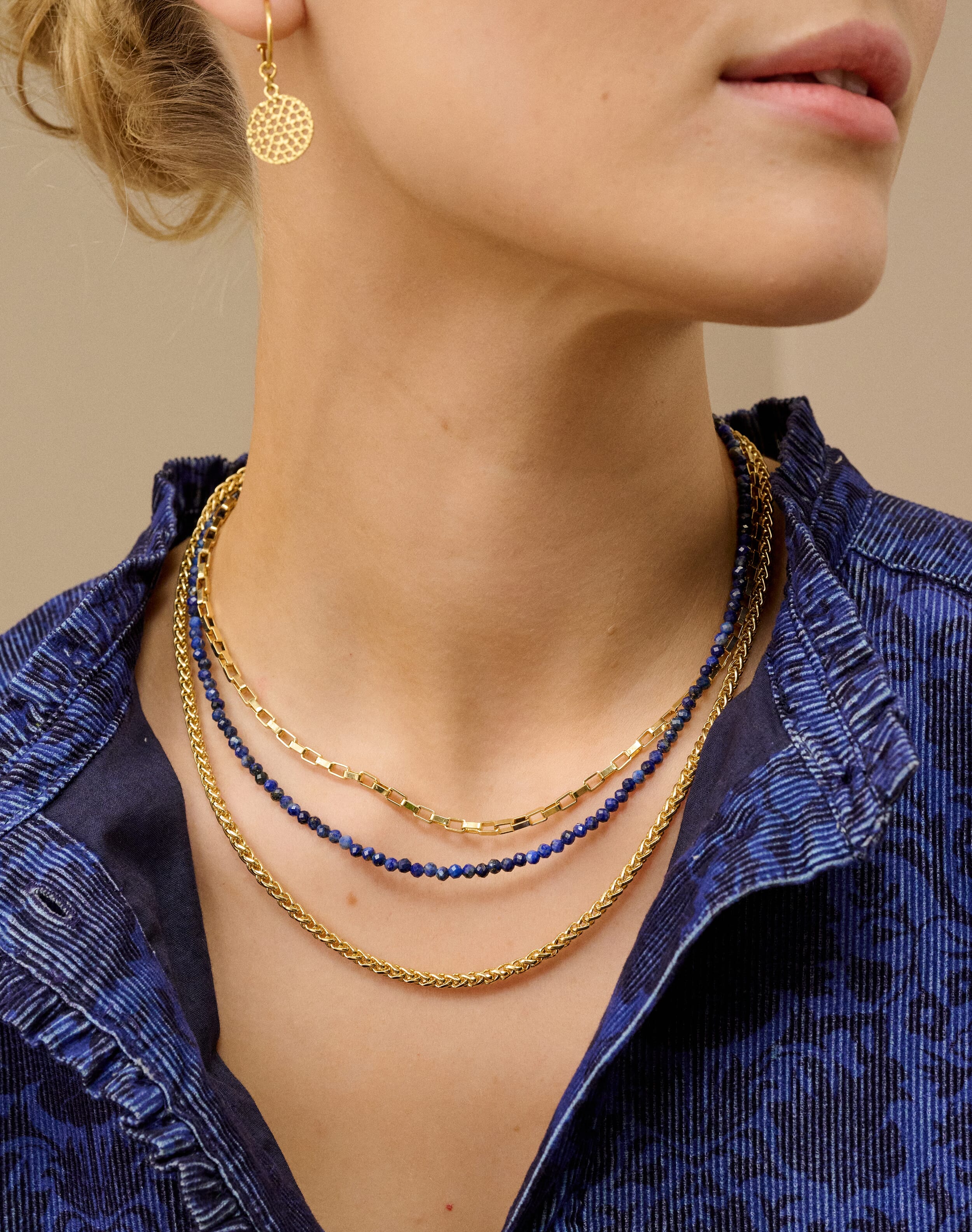 Three Strand Bead & Chain Necklace