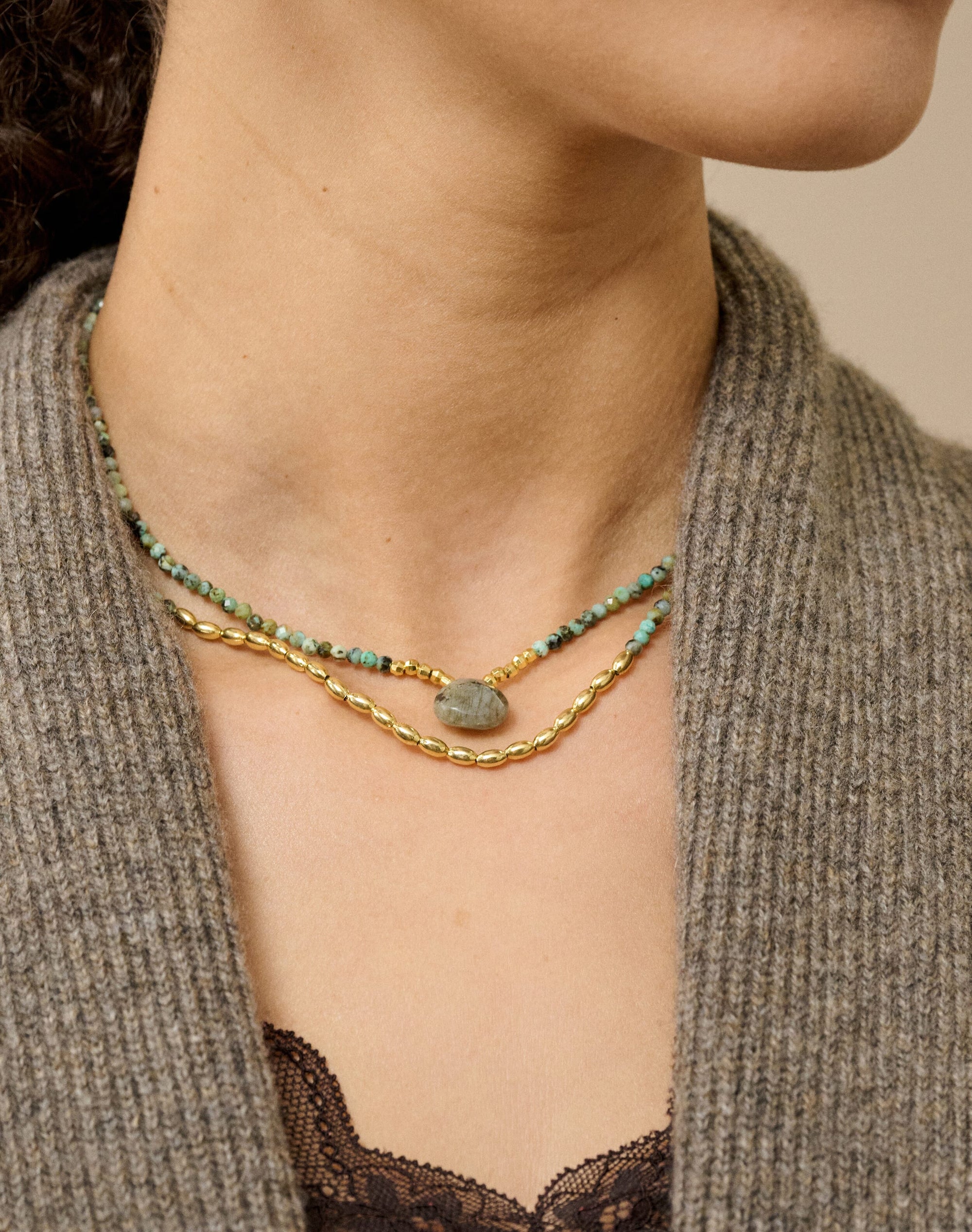 Double Strand Beaded Pendant Necklace