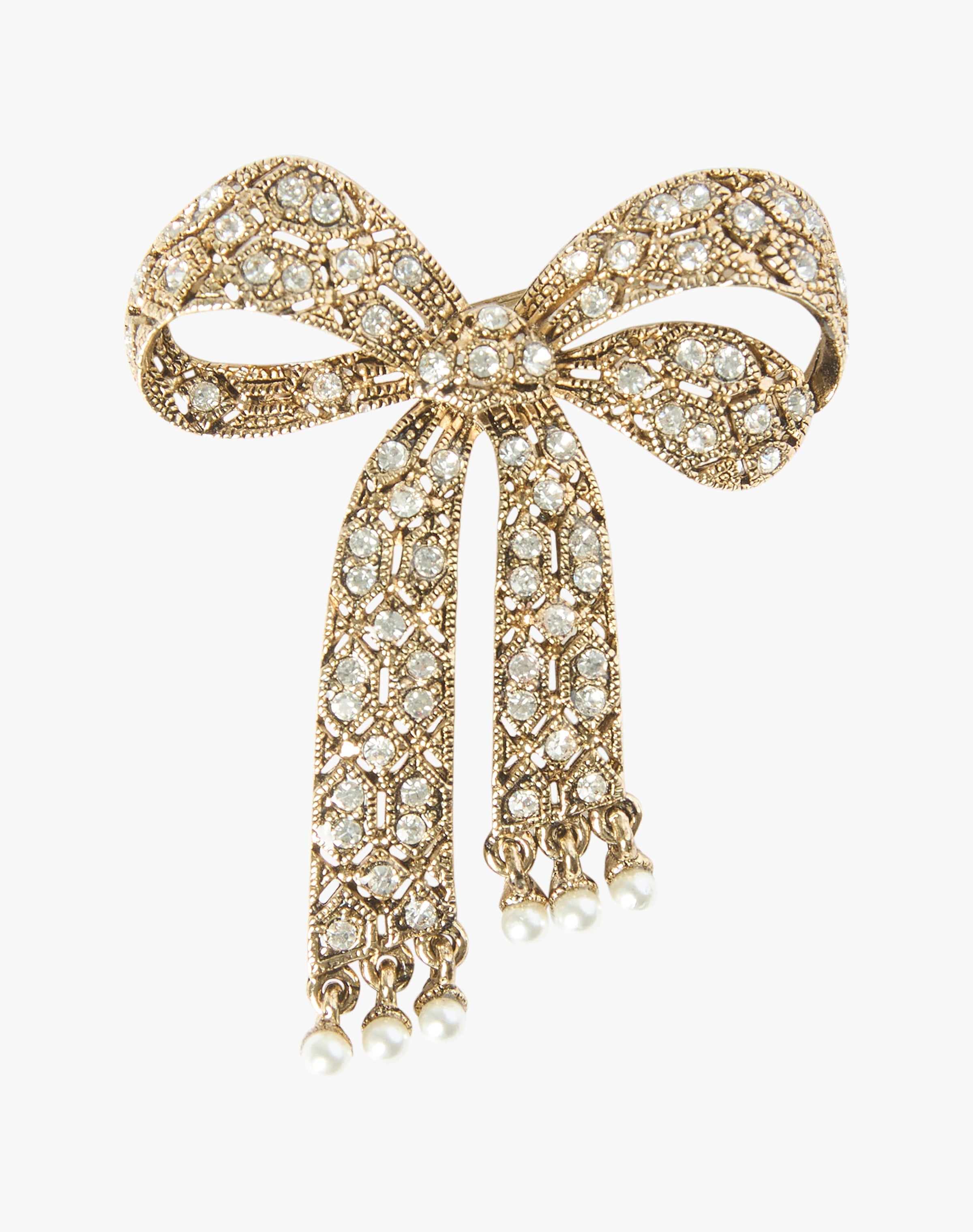 Crystal & Pearl Bow Brooch