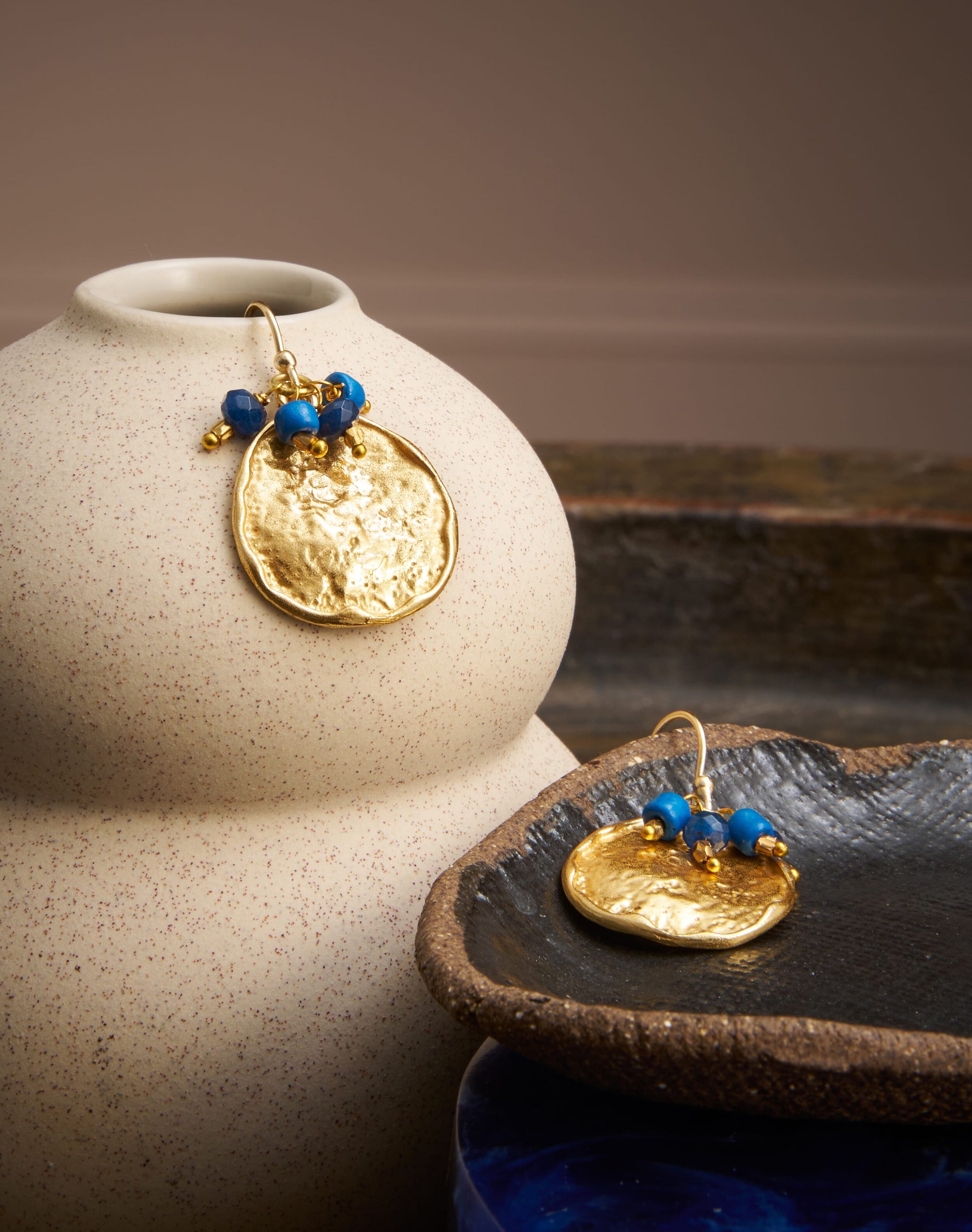 Gold Hammered Disc Earrings