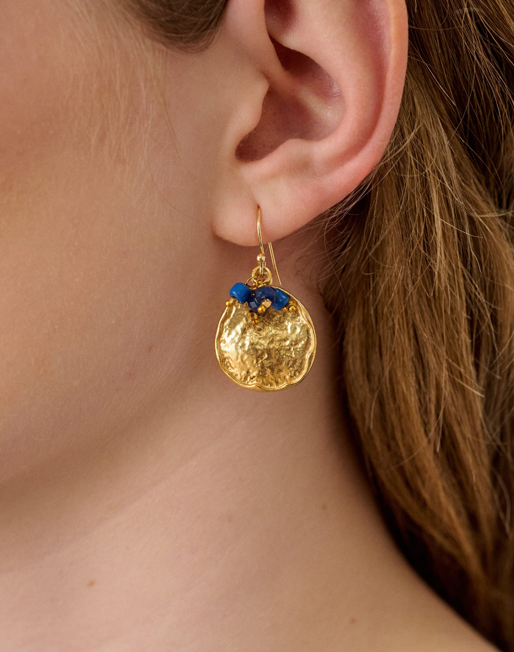 Gold Hammered Disc Earrings