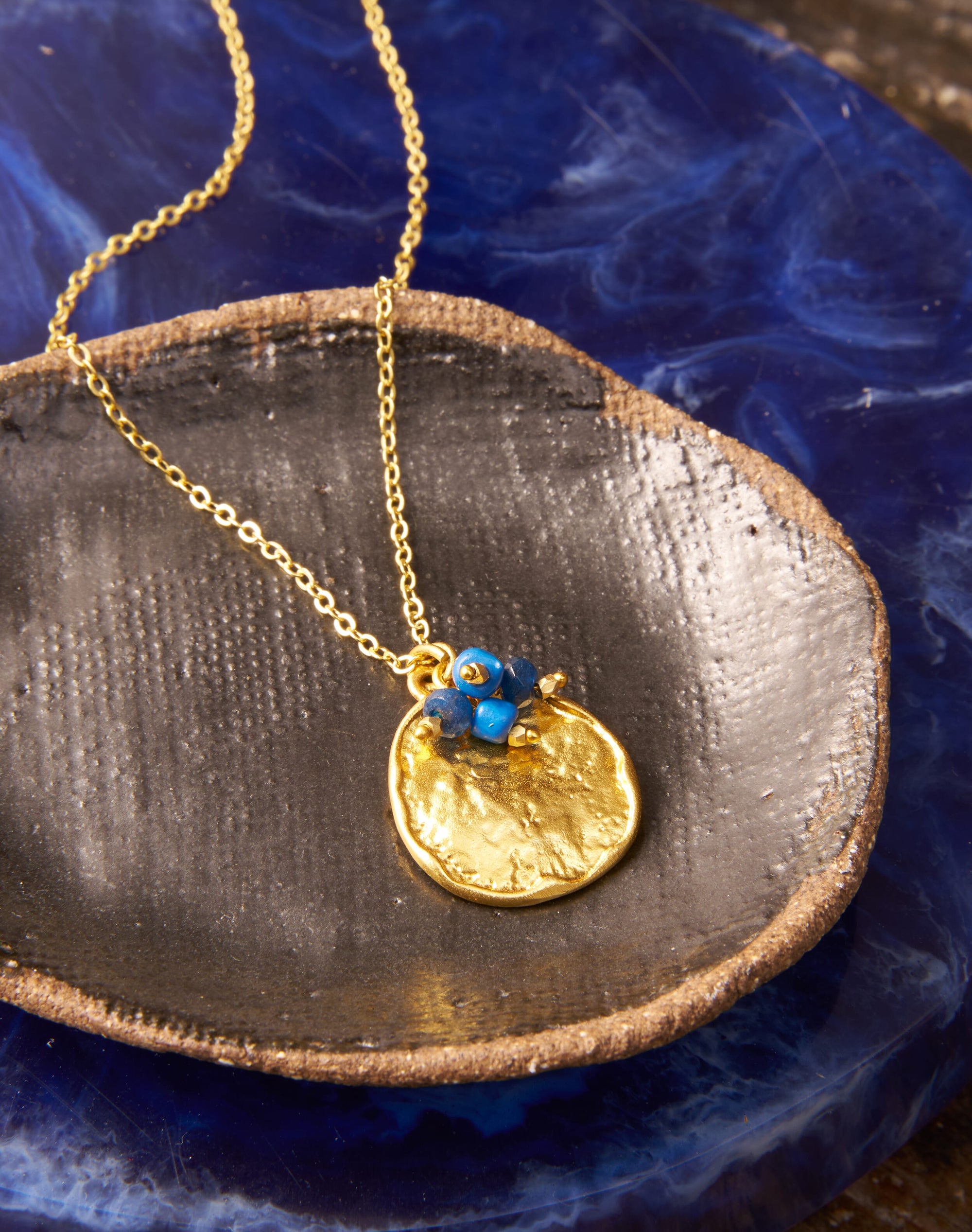 Gold Hammered Disc & Beads Necklace