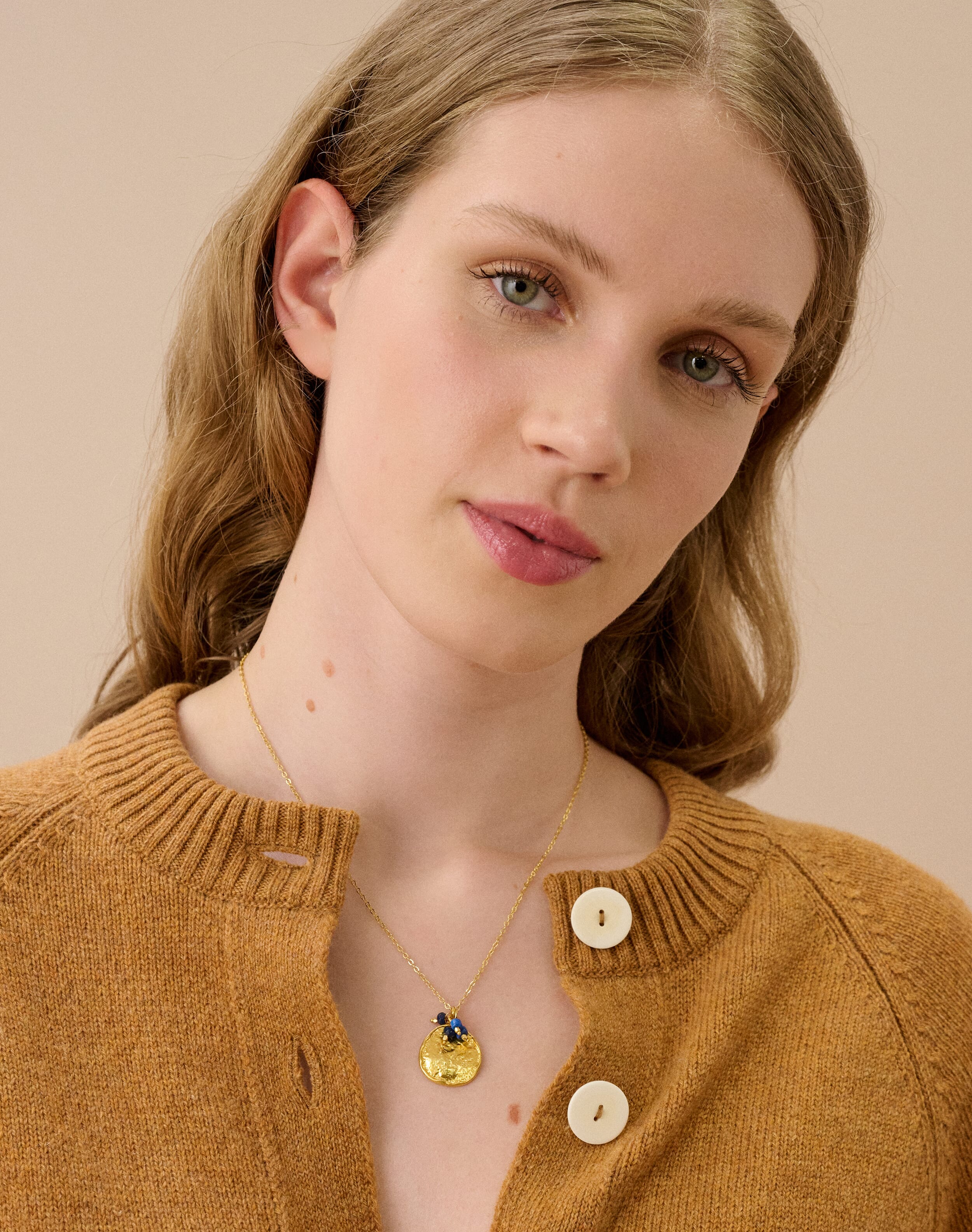 Gold Hammered Disc & Beads Necklace