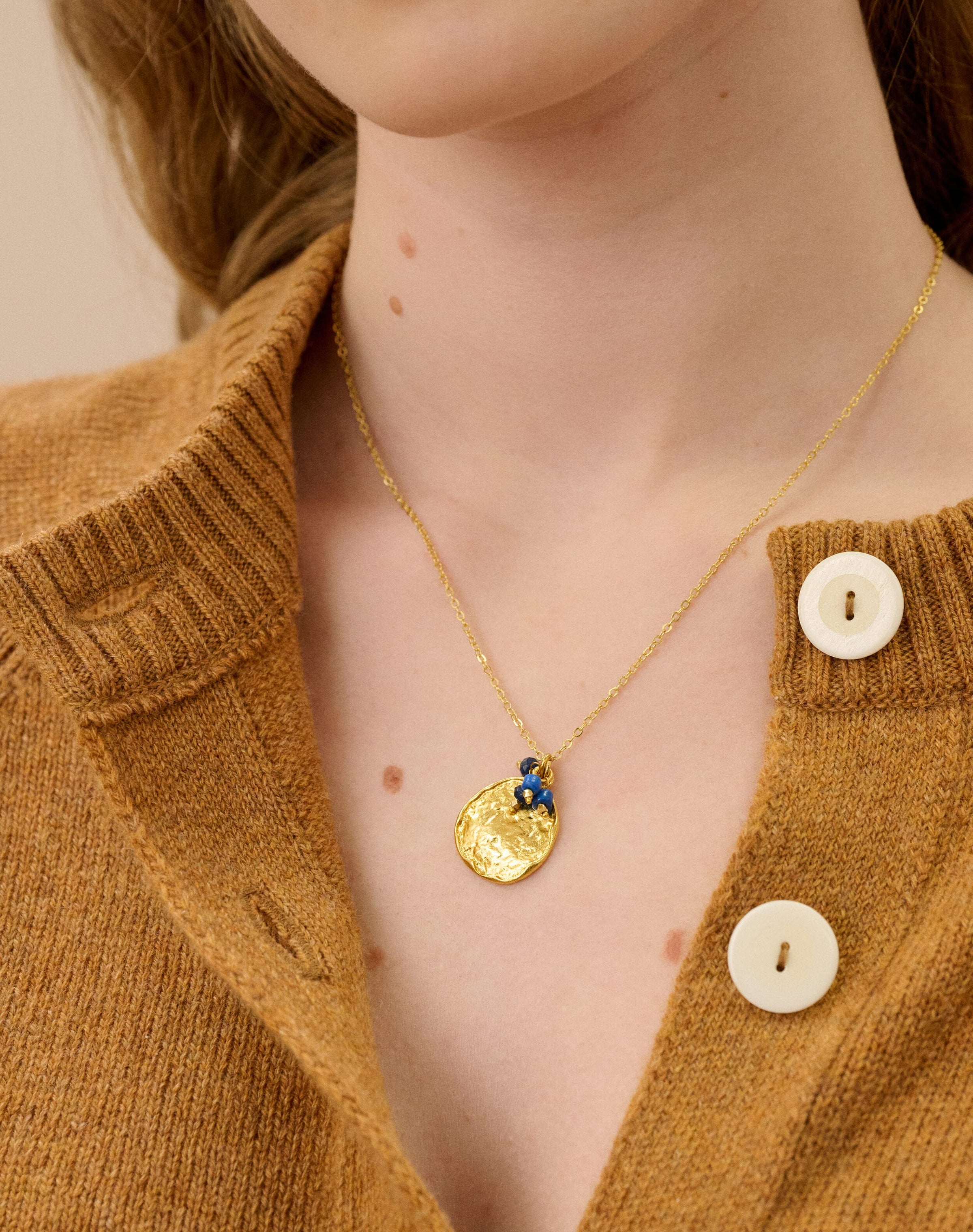 Gold Hammered Disc & Beads Necklace