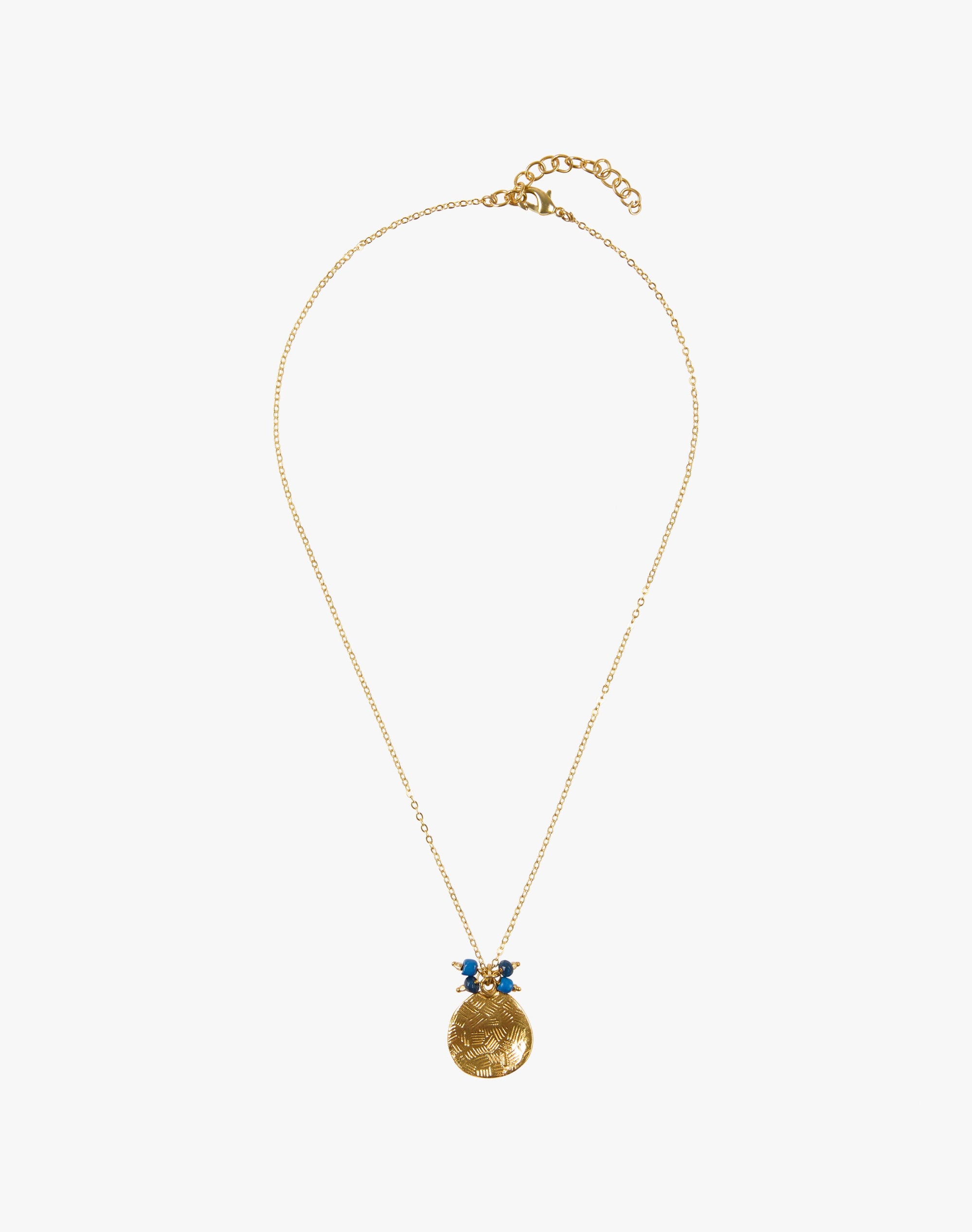 Gold Hammered Disc & Beads Necklace