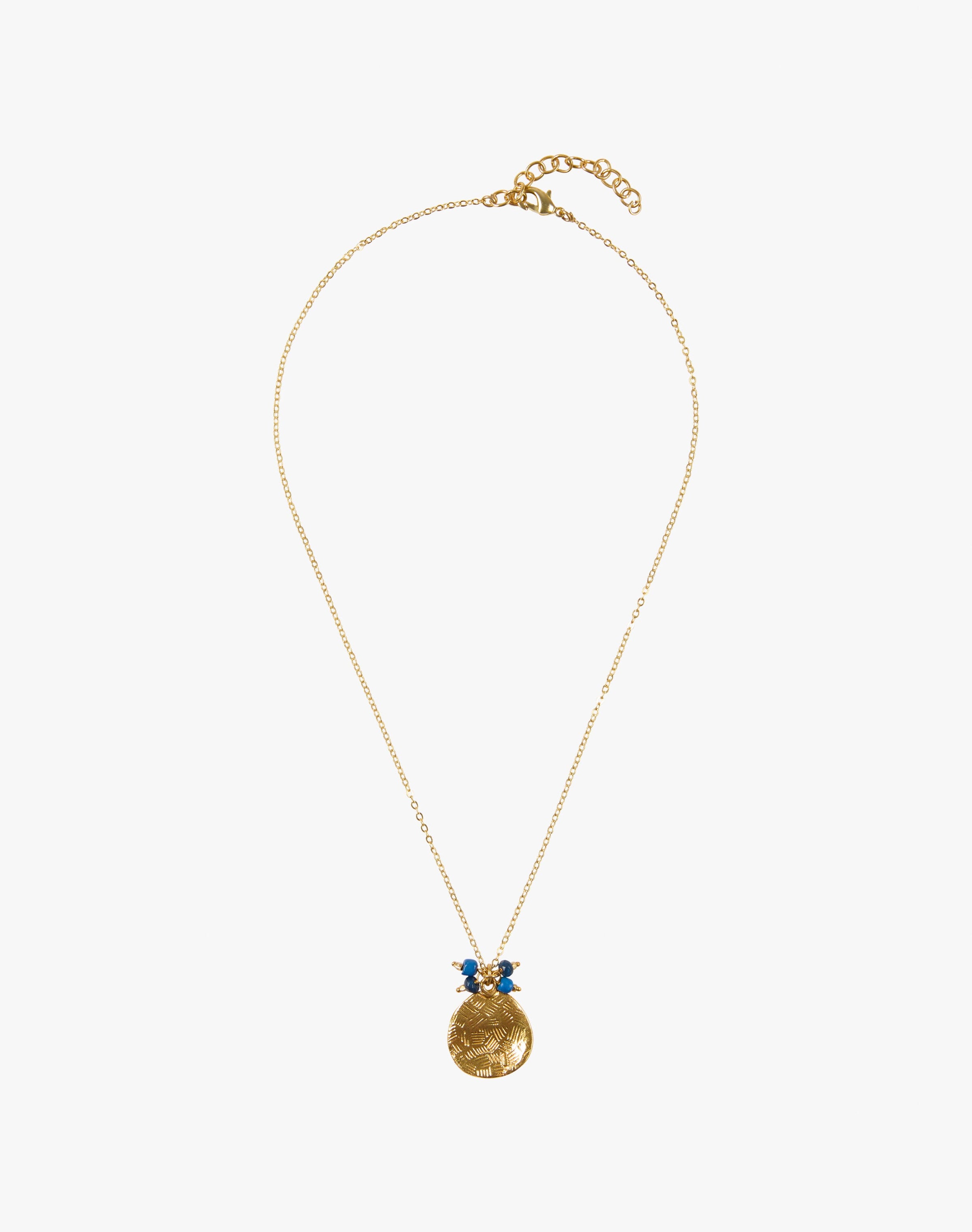 Gold Hammered Disc & Beads Necklace