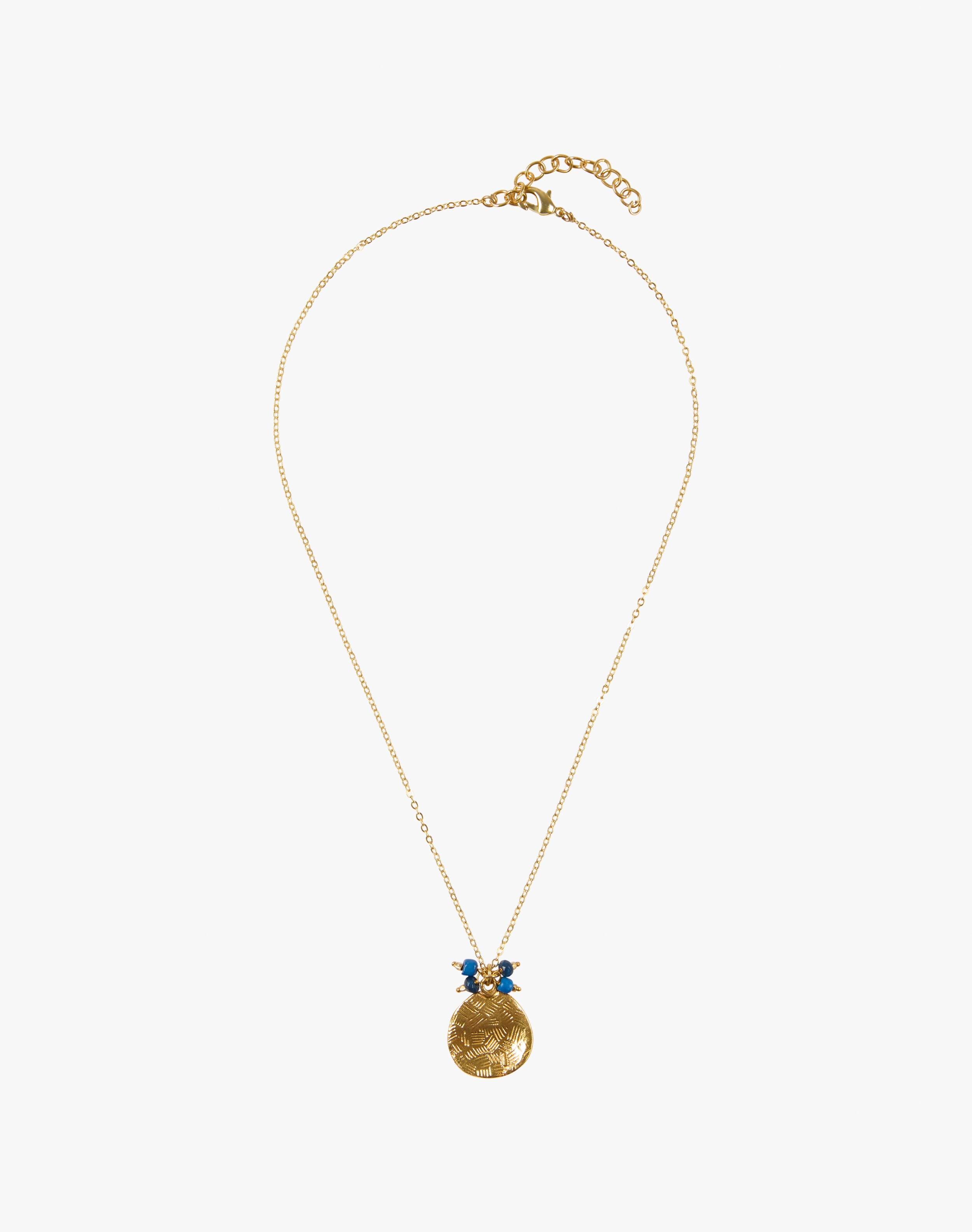 Gold Hammered Disc & Beads Necklace