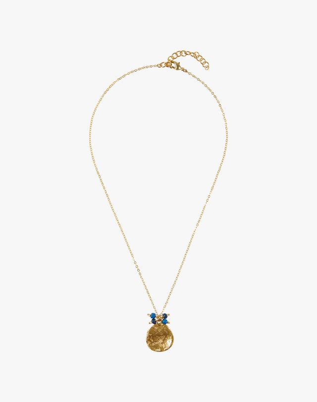 Gold Hammered Disc & Beads Necklace
