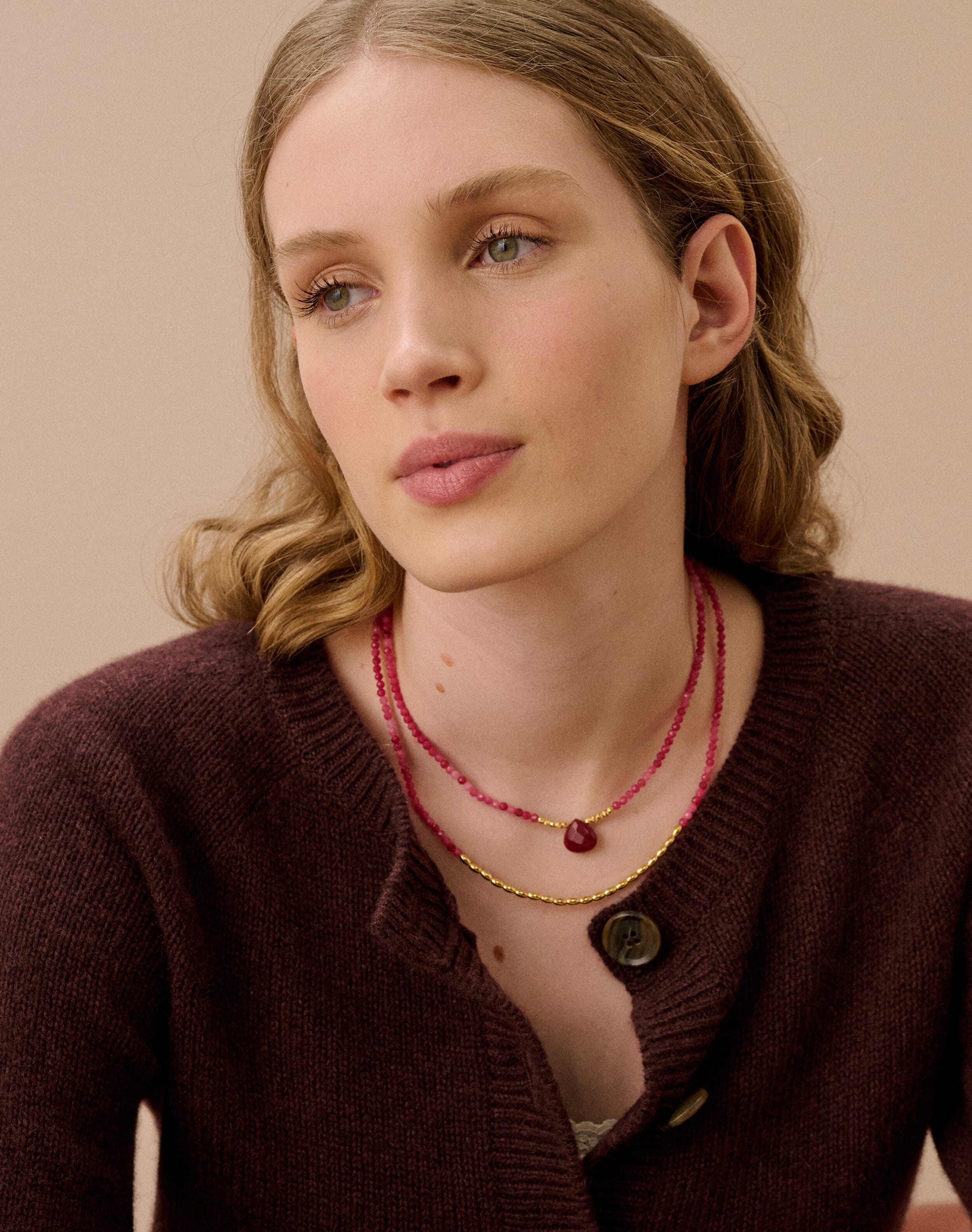 Double Strand Beaded Pendant Necklace