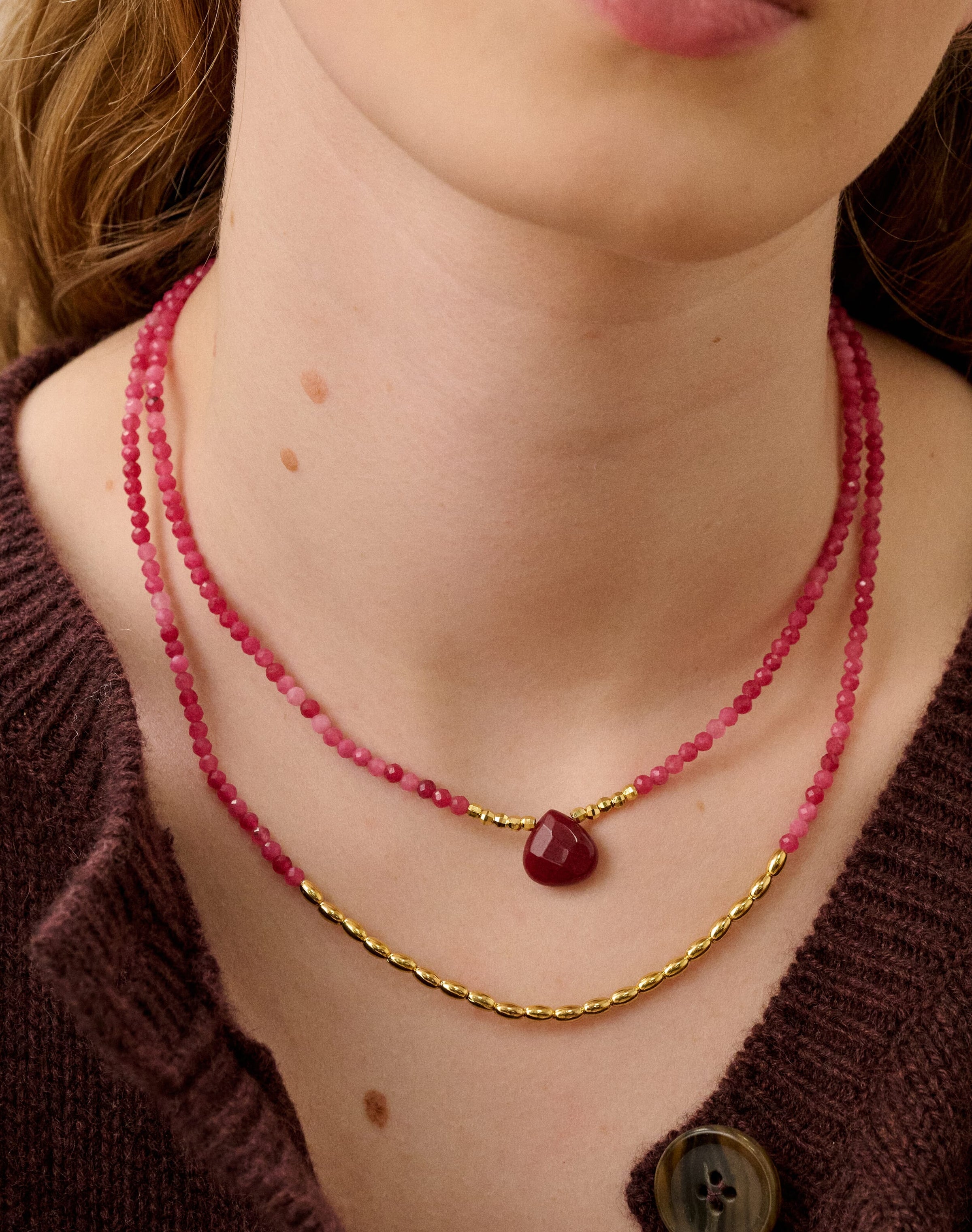 Double Strand Beaded Pendant Necklace