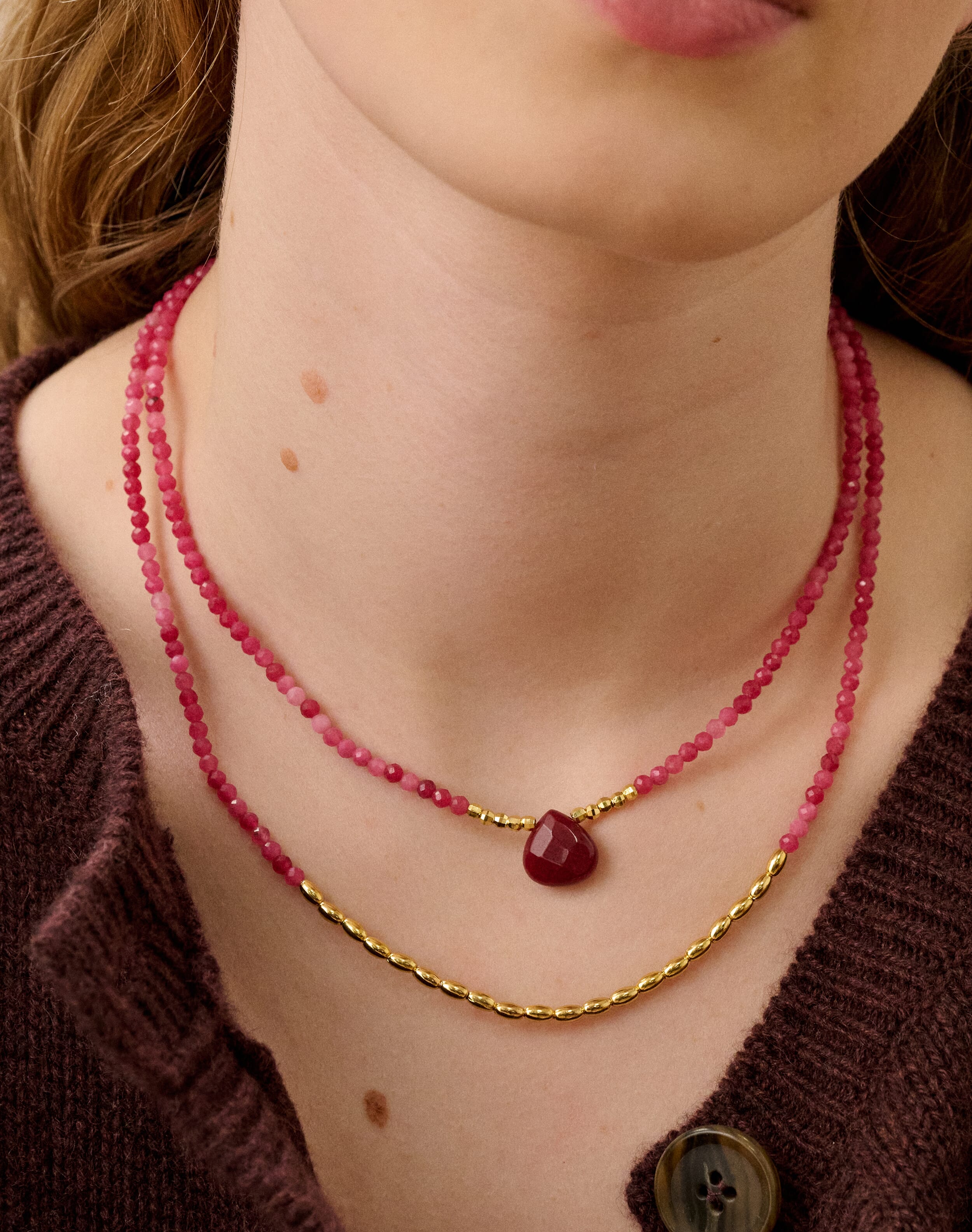 Double Strand Beaded Pendant Necklace