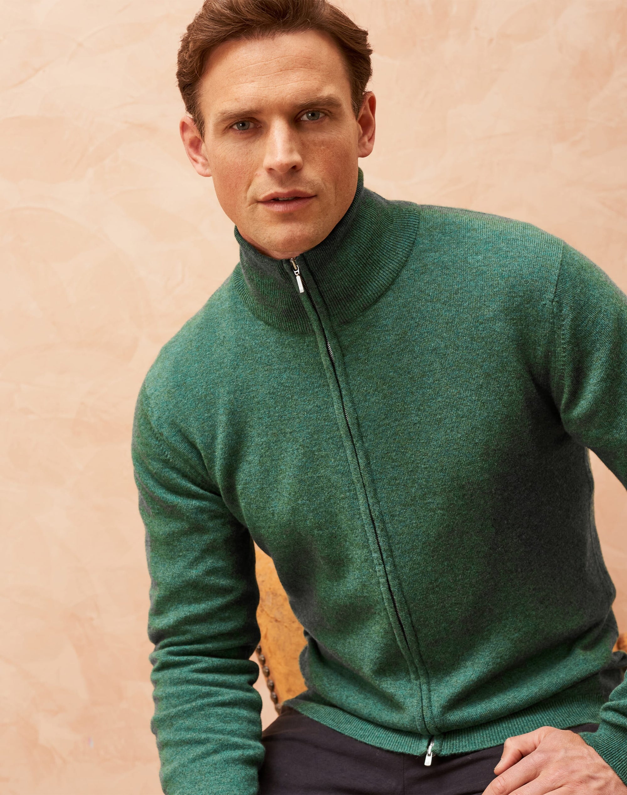 Cashmere Zip Turtle Neck Cardigan