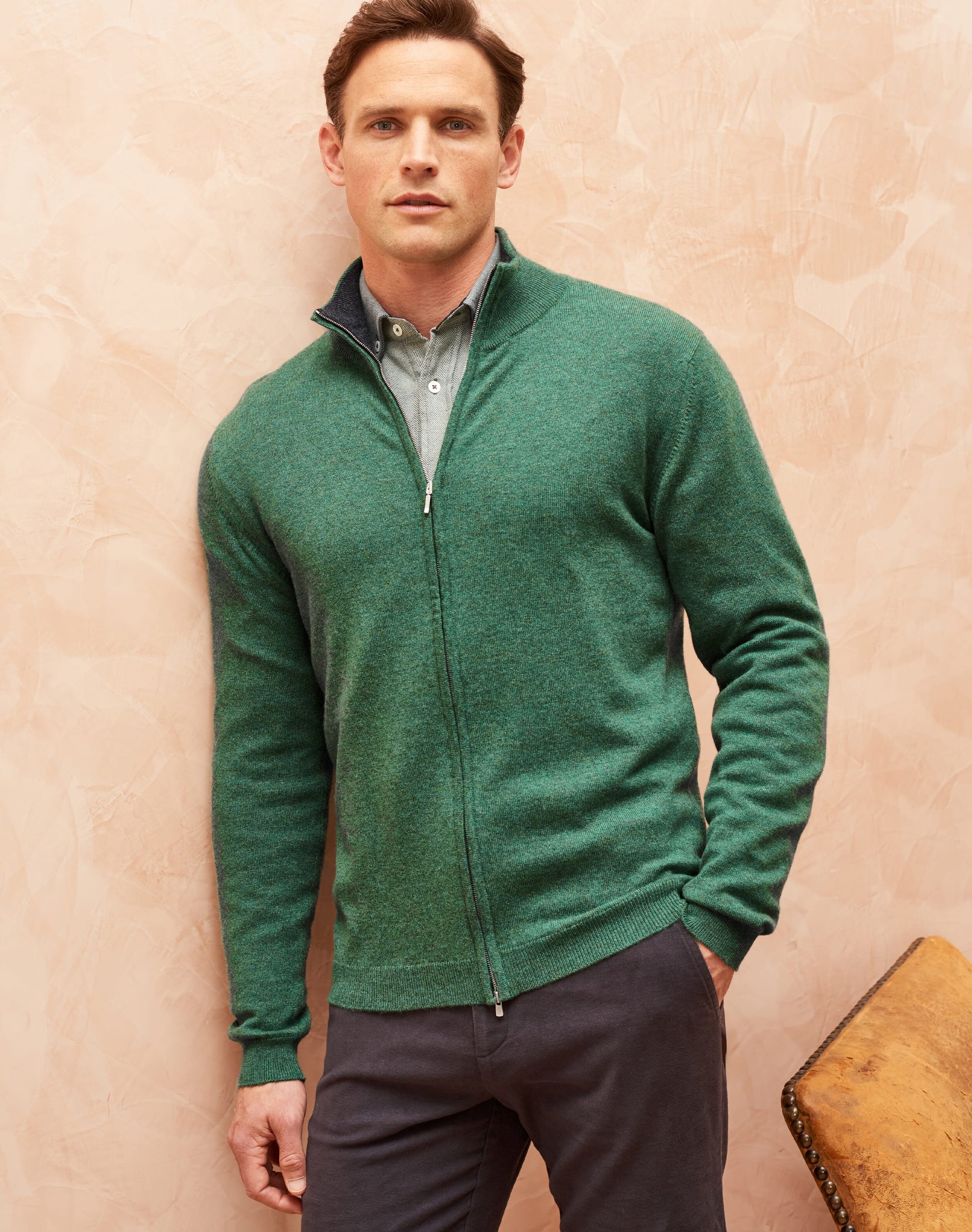 Cashmere Zip Turtle Neck Cardigan
