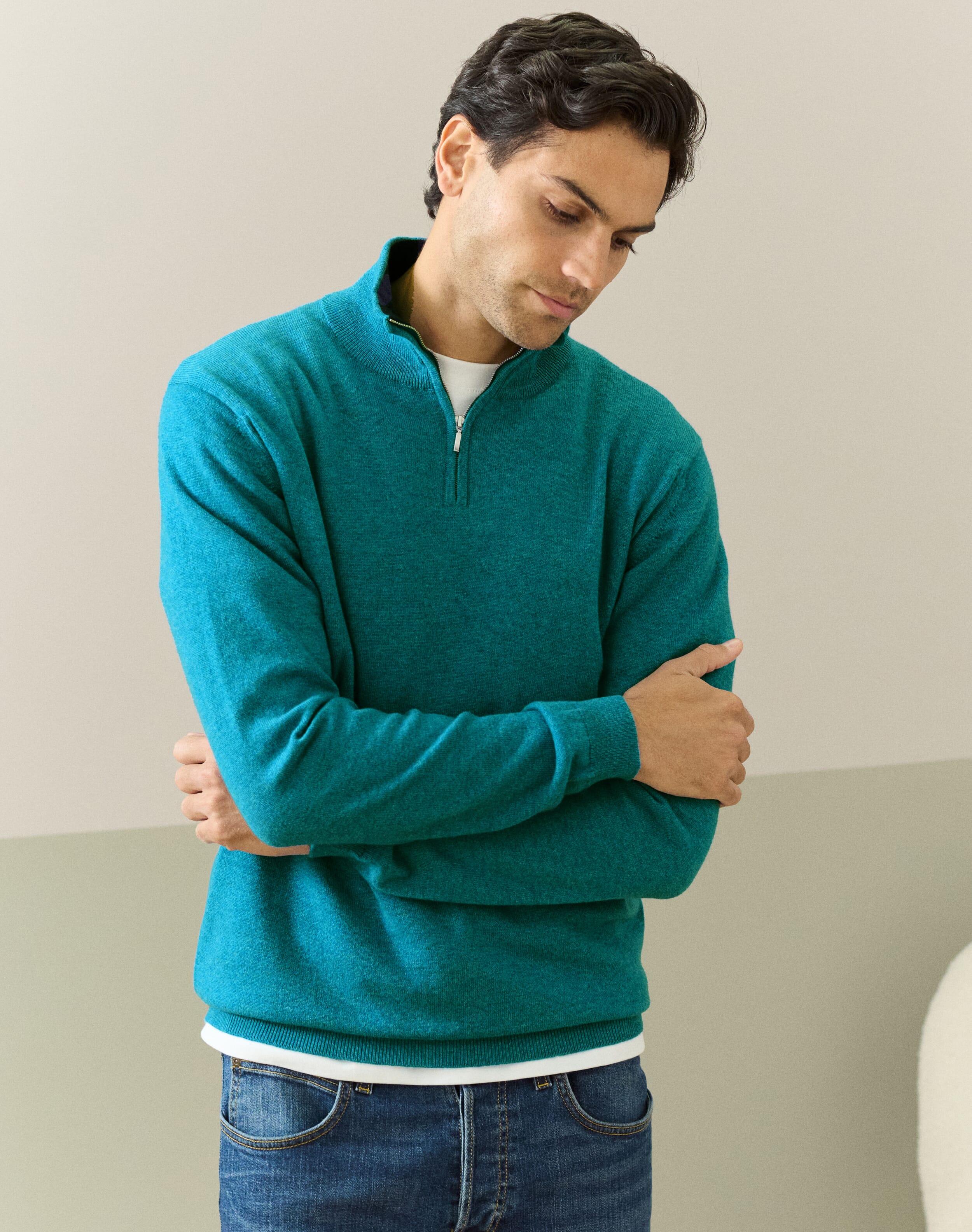 Cashmere Zip Turtle Neck Jumper