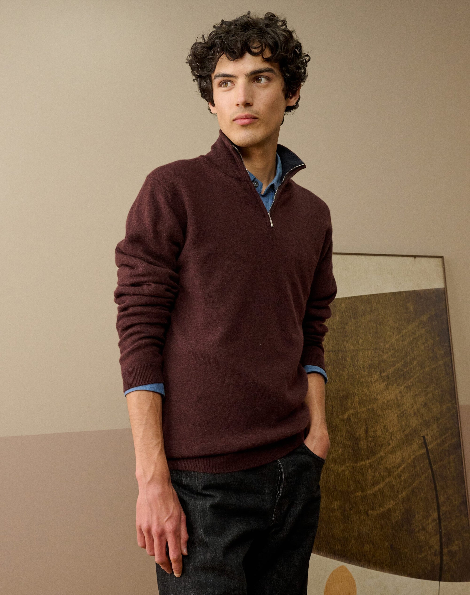 Cashmere Zip Turtle Neck Jumper
