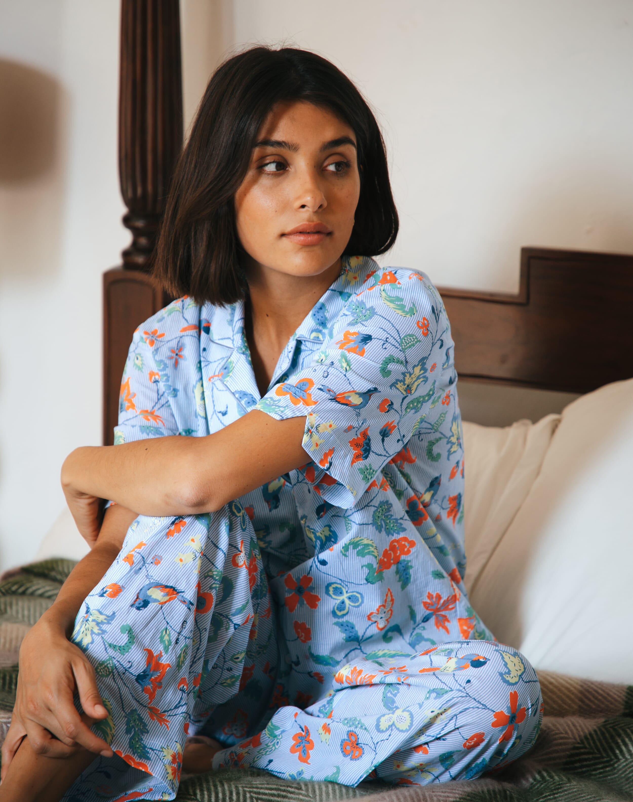 Cotton Stripe Botanical Print Pyjamas