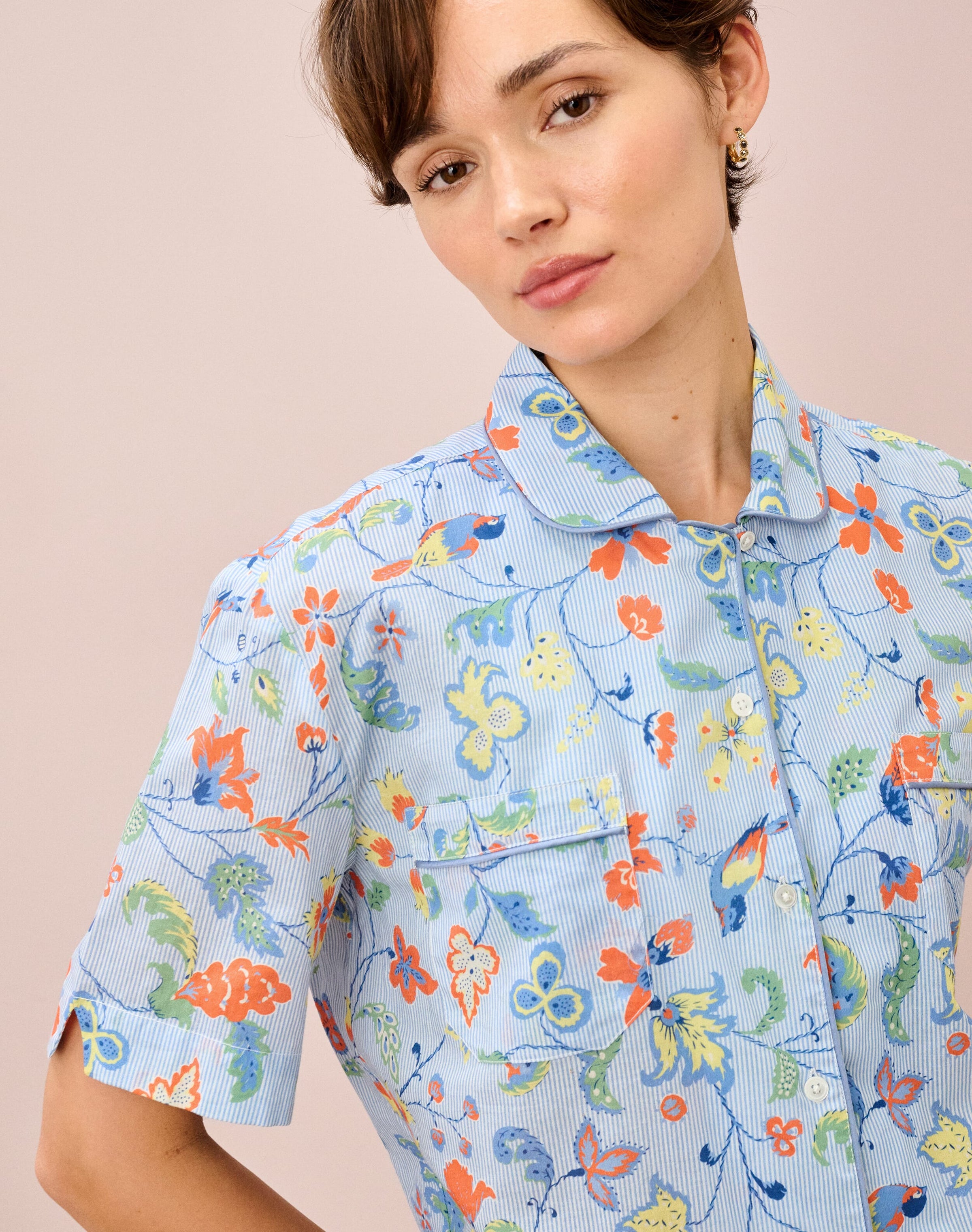 Cotton Stripe Botanical Print Pyjamas