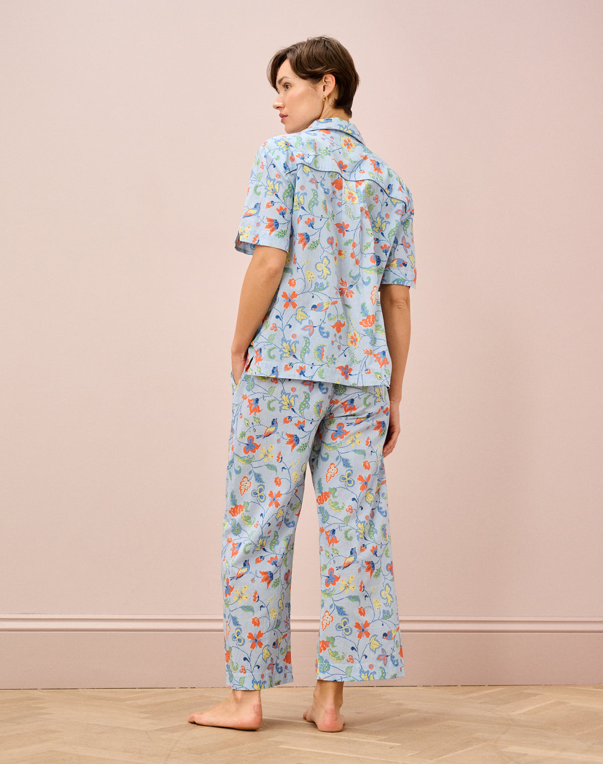 Cotton Stripe Botanical Print Pyjamas