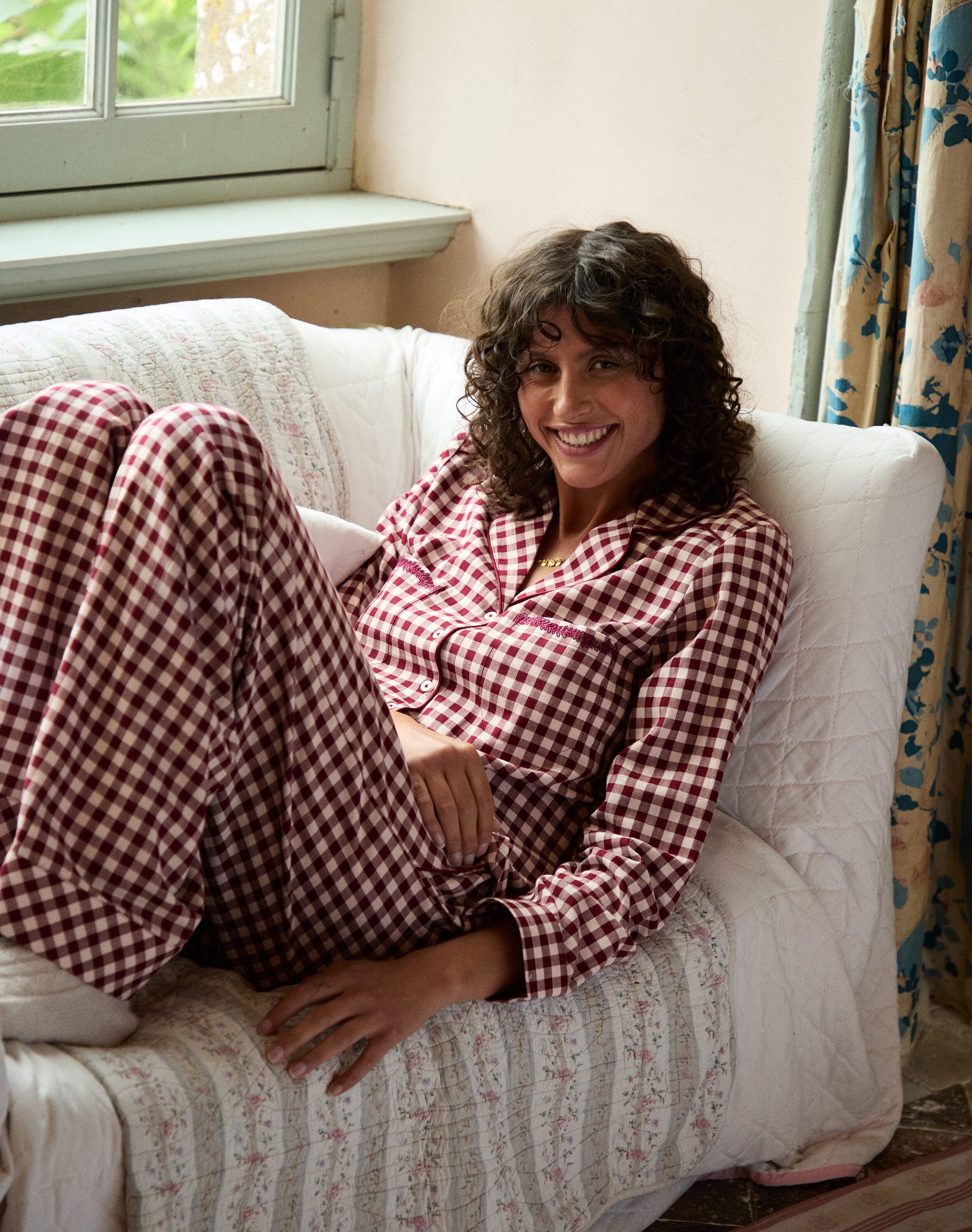 Embroidered Cotton Gingham Pyjamas
