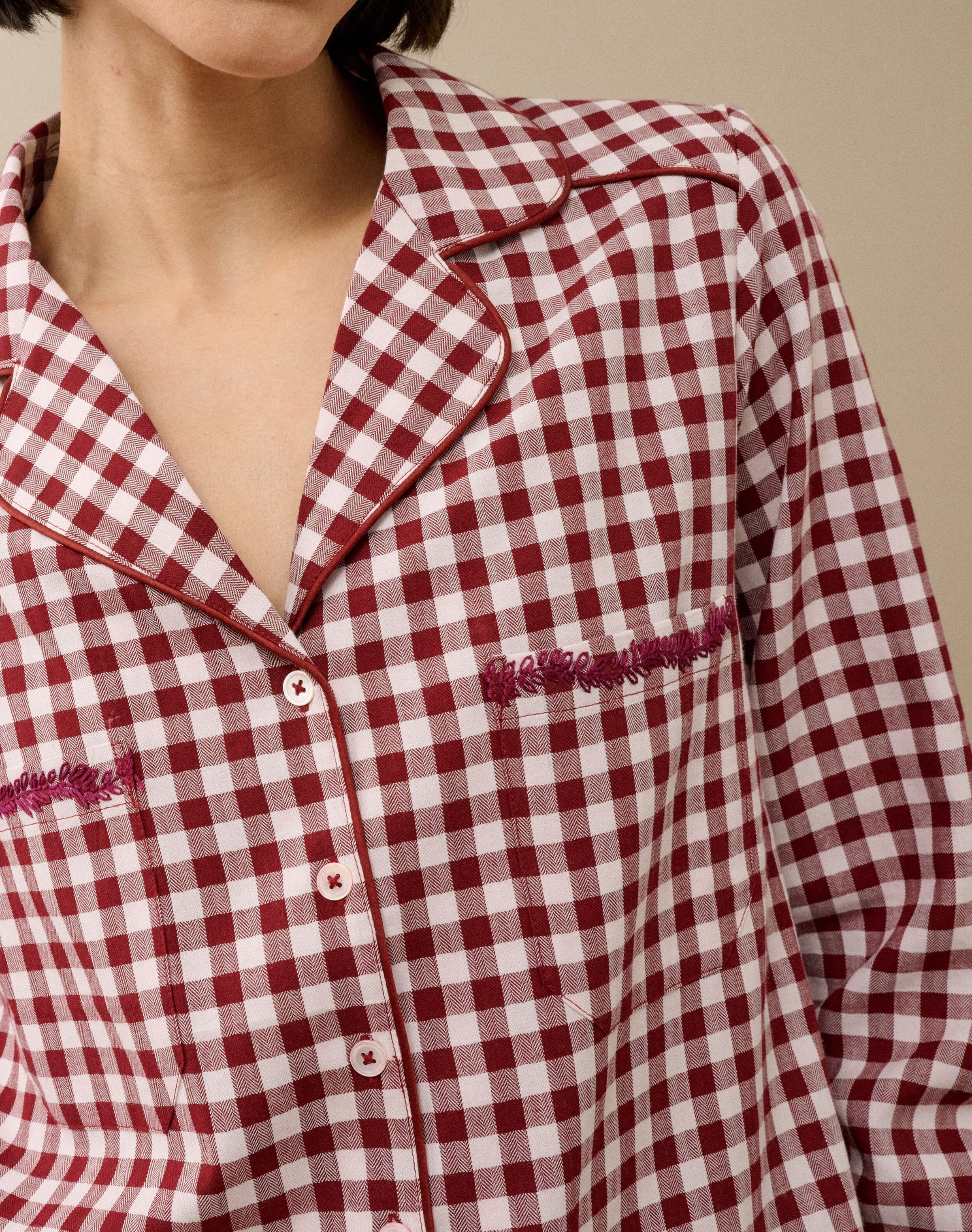 Embroidered Cotton Gingham Pyjamas