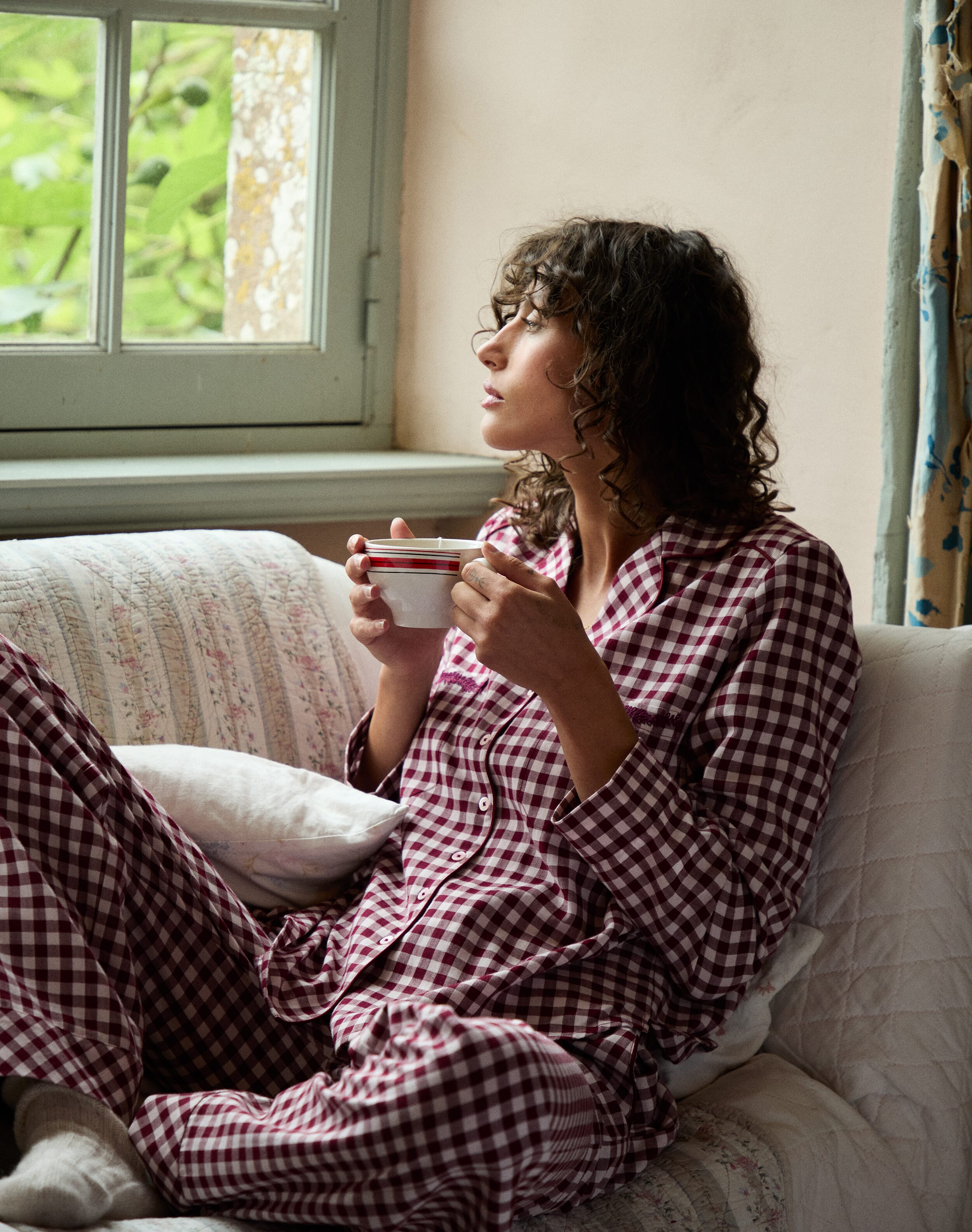 Embroidered Cotton Gingham Pyjamas