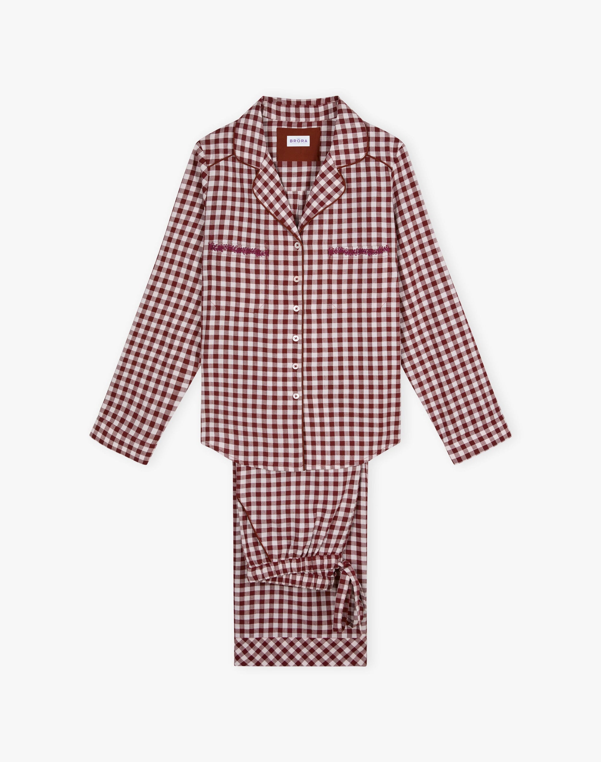 Embroidered Cotton Gingham Pyjamas
