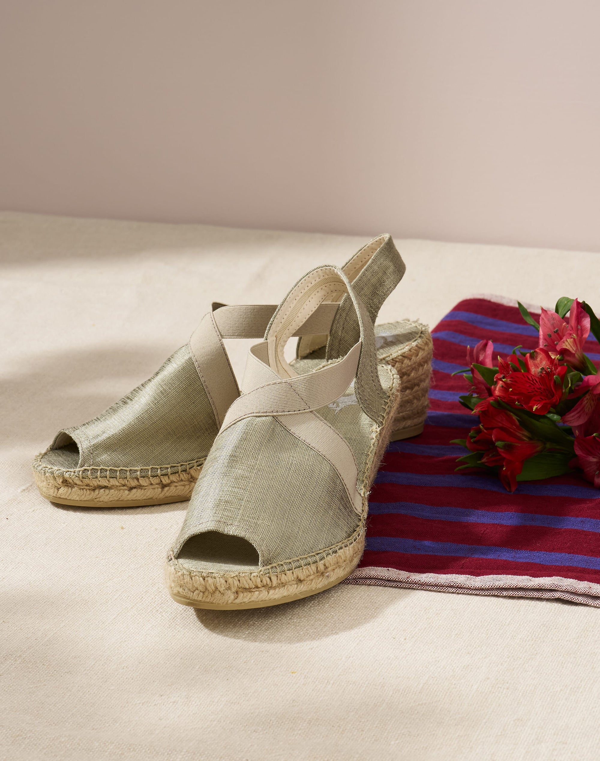 Metallic Peep Toe Wedge Espadrilles