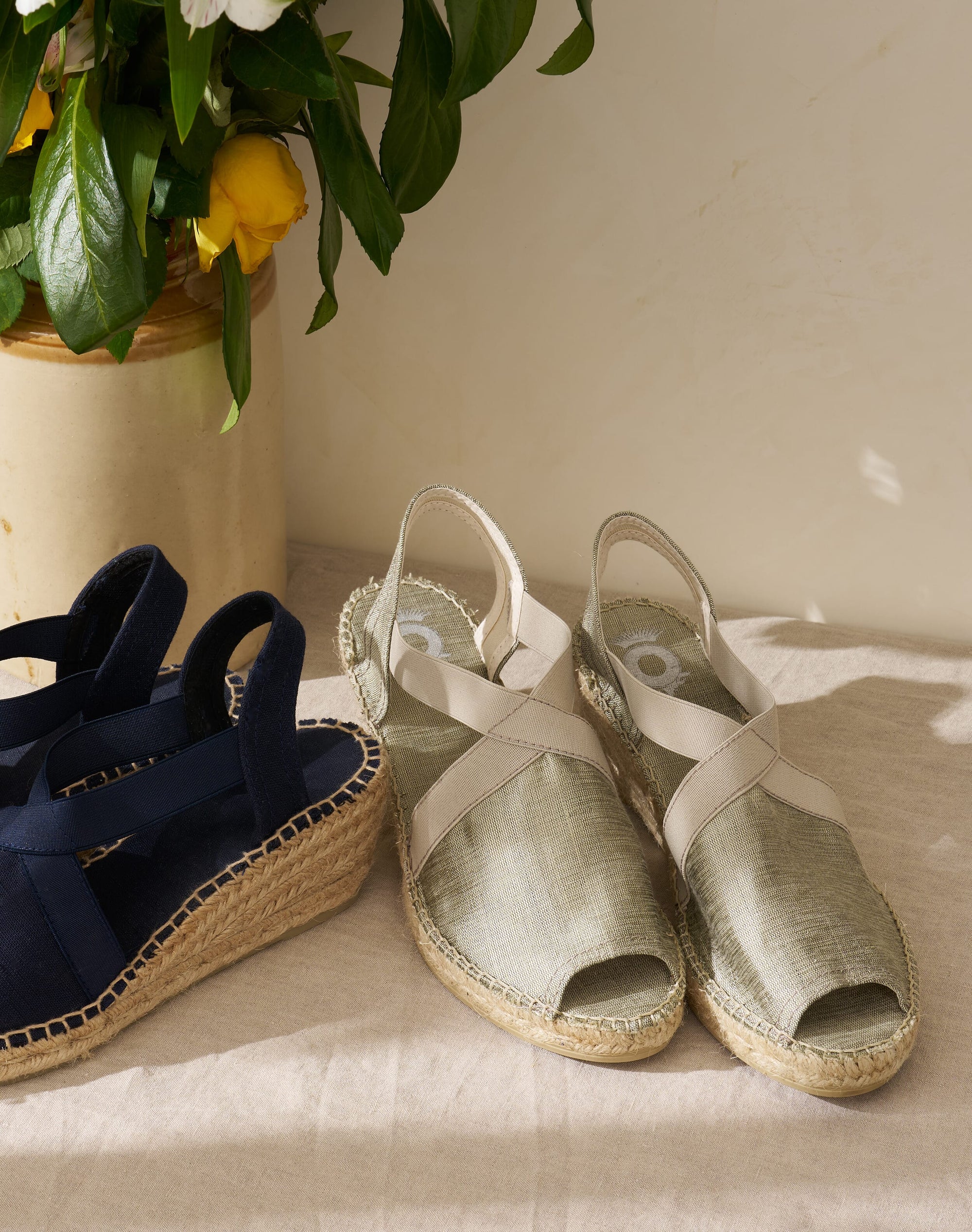 Metallic Peep Toe Wedge Espadrilles