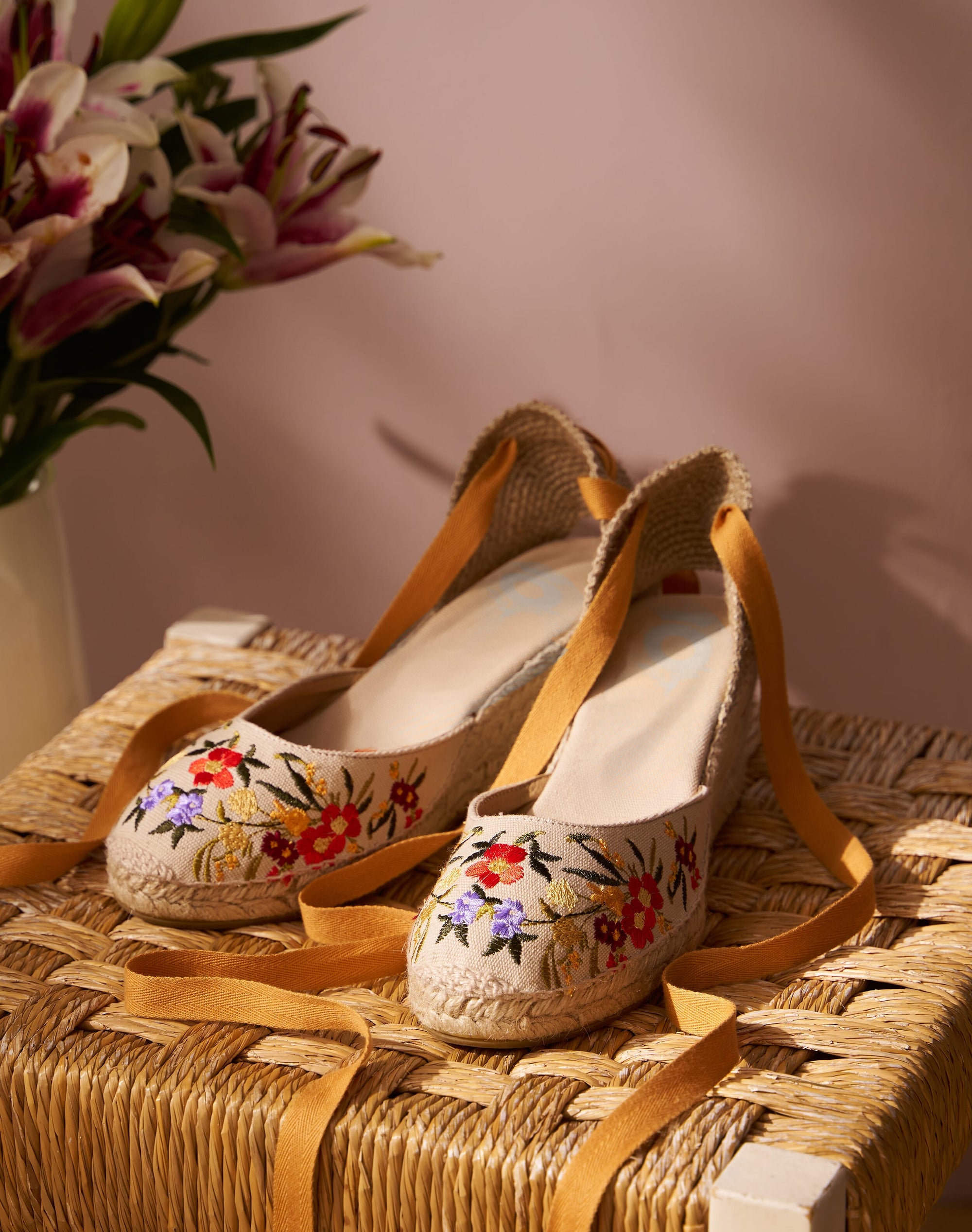 Lace Up Embroidered Espadrilles