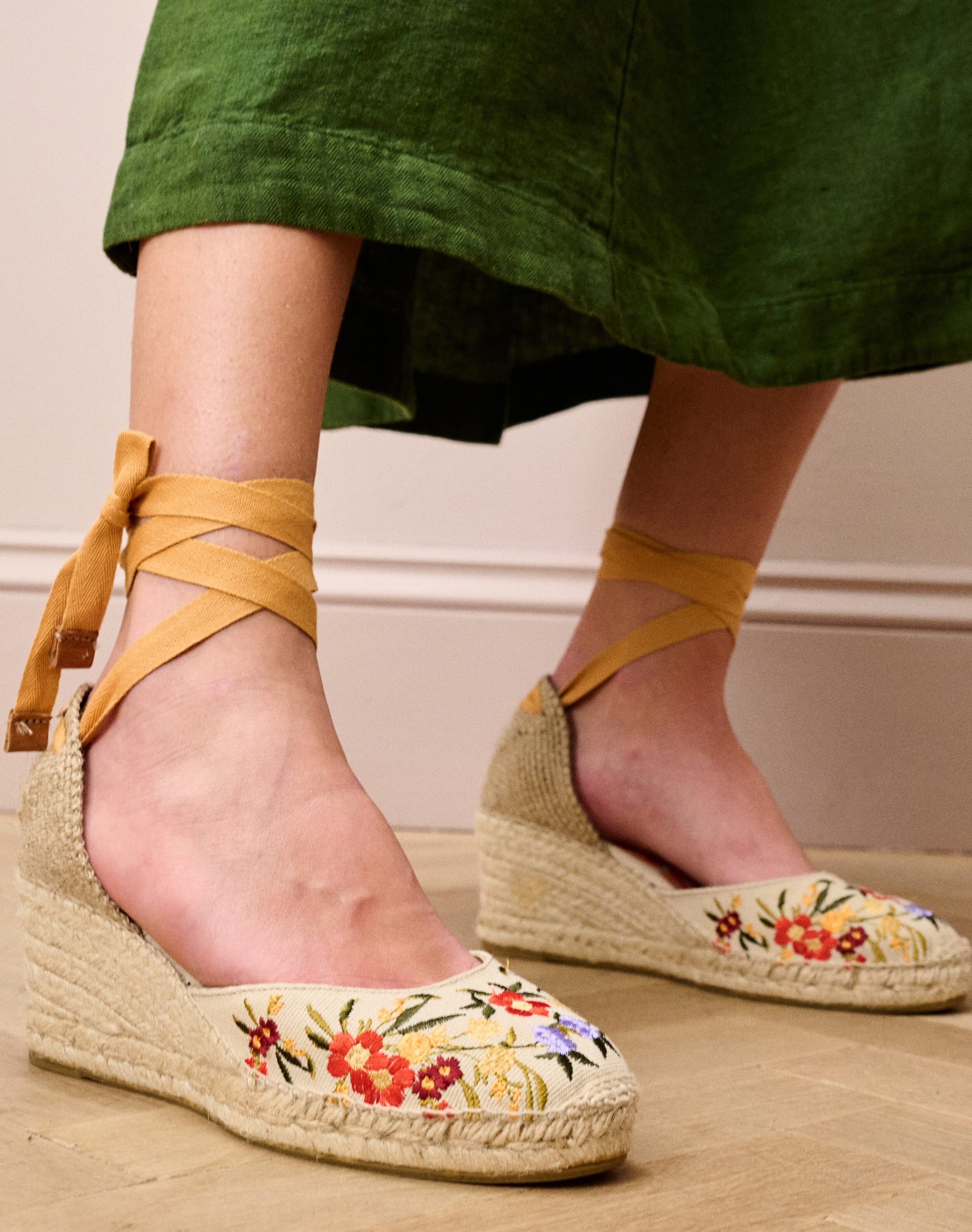 Lace Up Embroidered Espadrilles