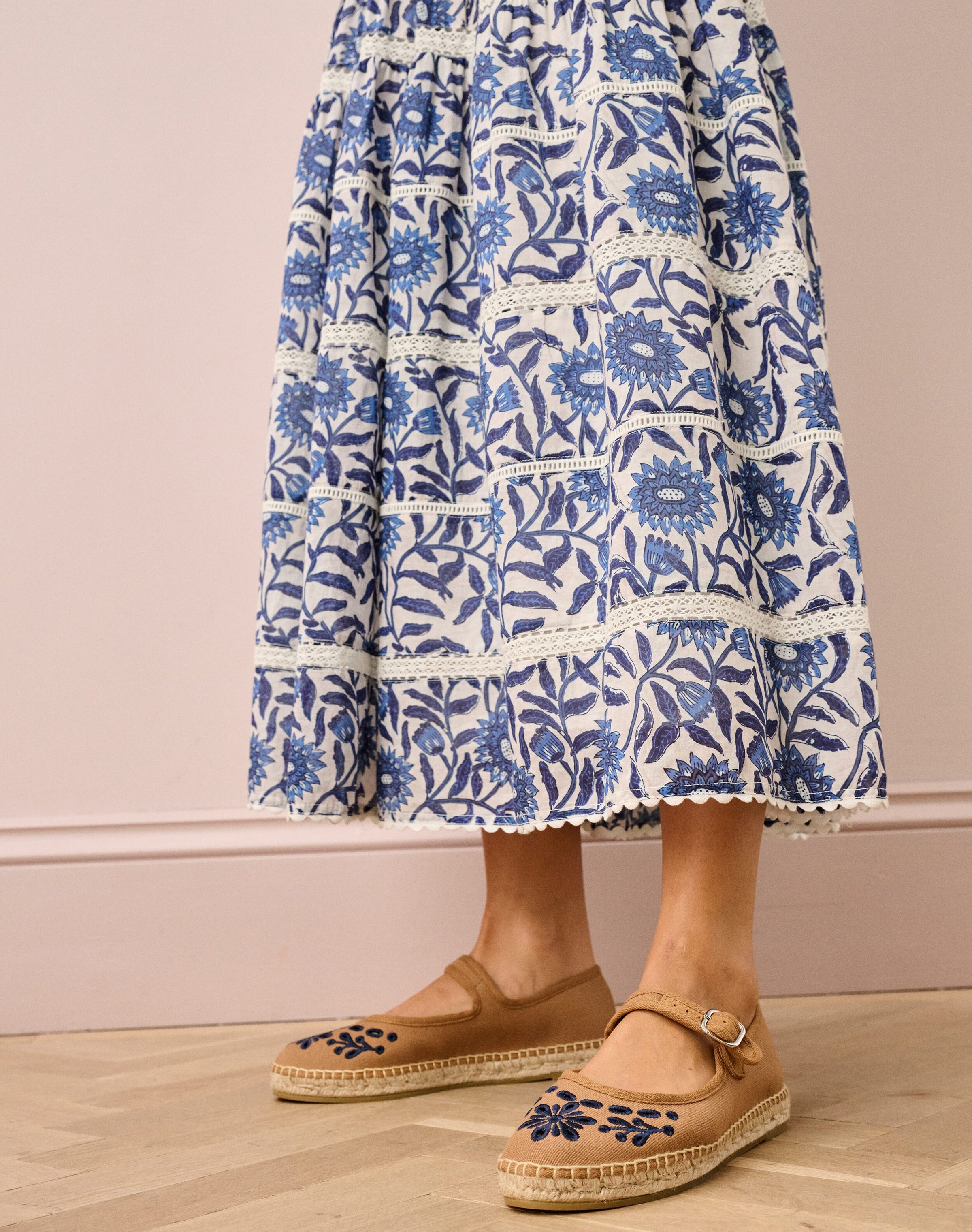 Cotton Canvas Embroidered Mary Janes