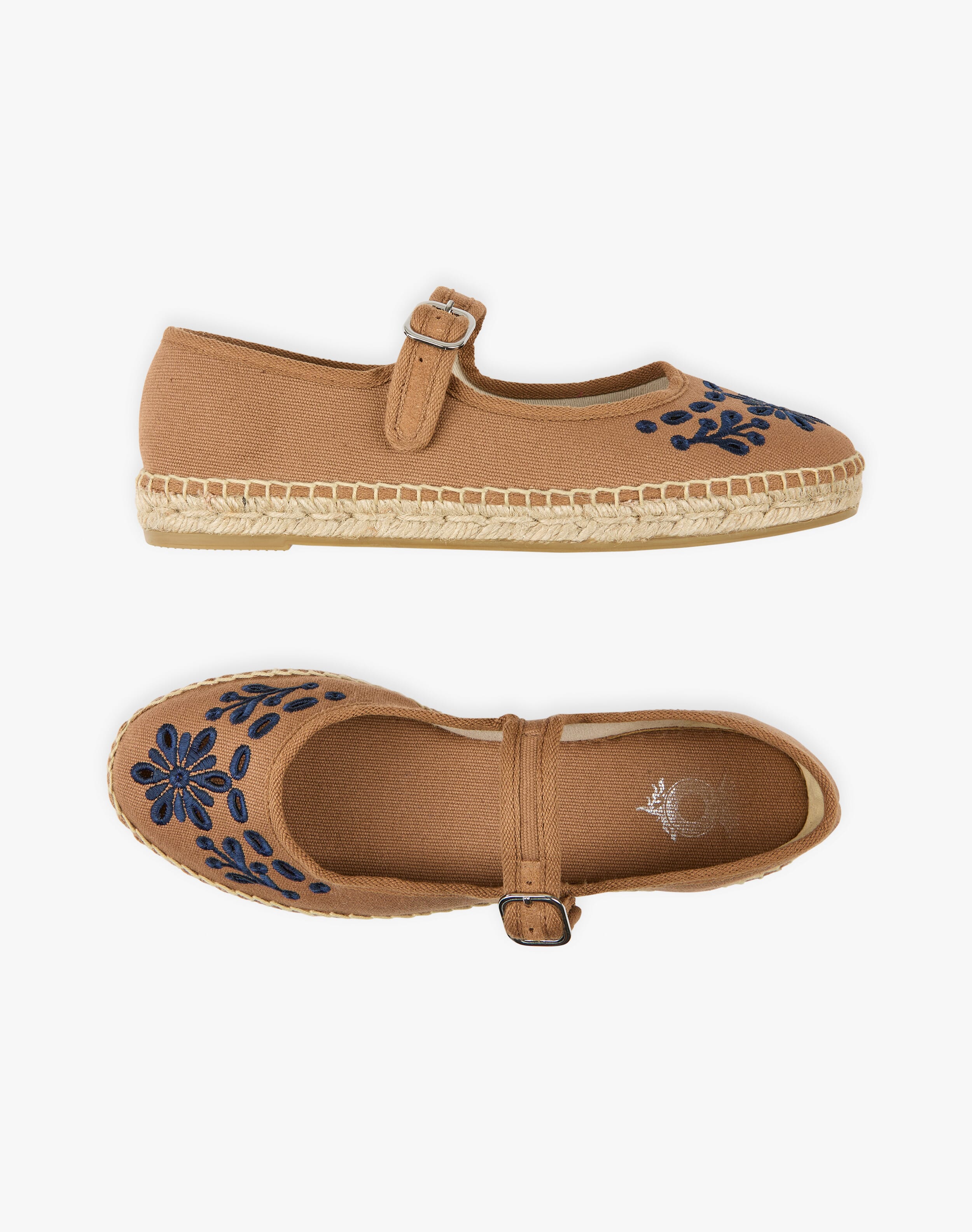Cotton Canvas Embroidered Mary Janes