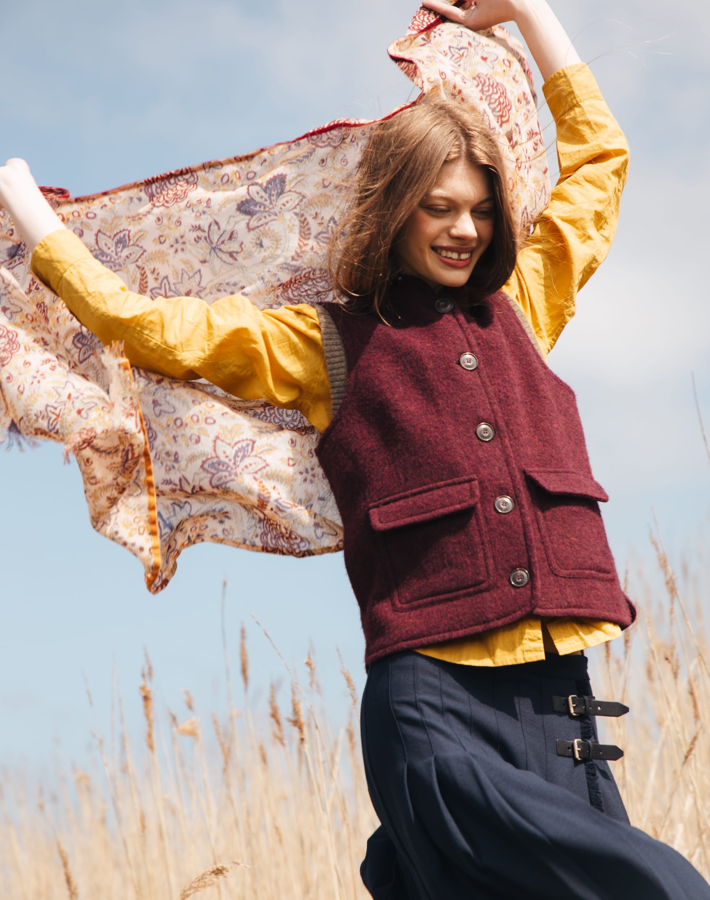 Velvet Trim Botanic Wool Stole