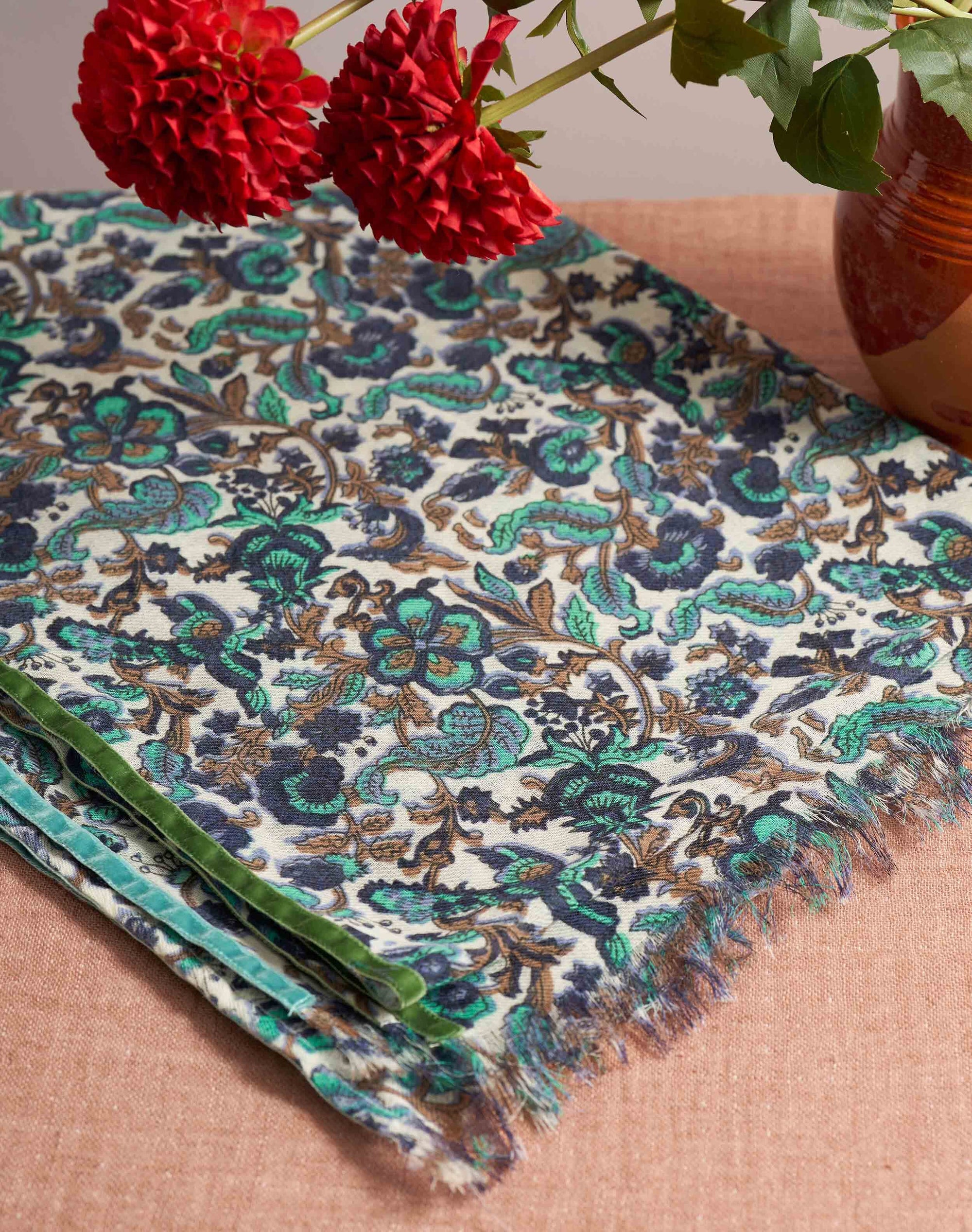 Velvet Trim Botanic Wool Stole