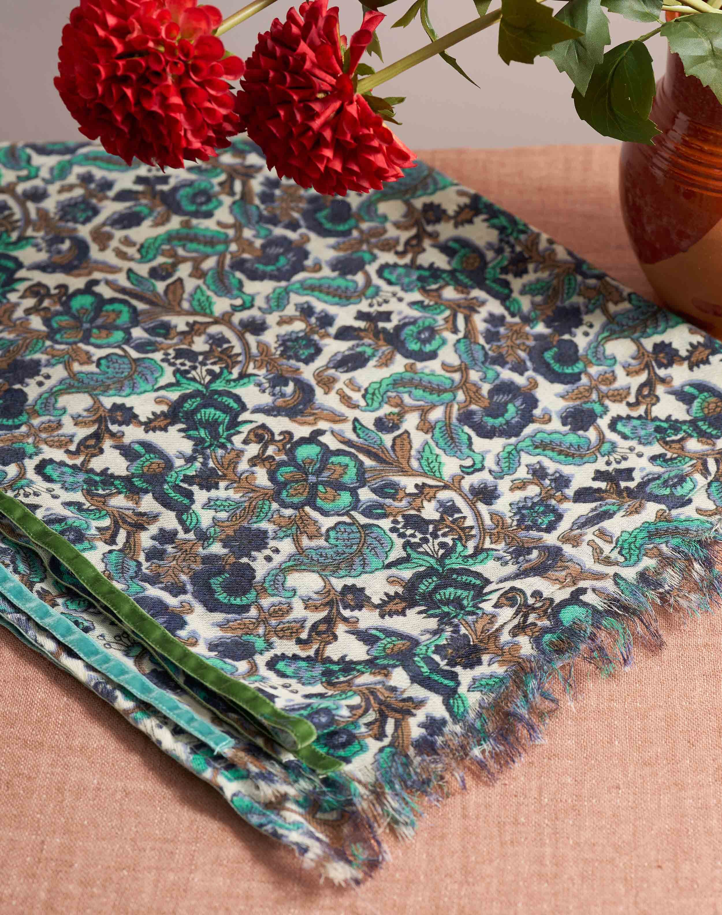 Velvet Trim Botanic Wool Stole
