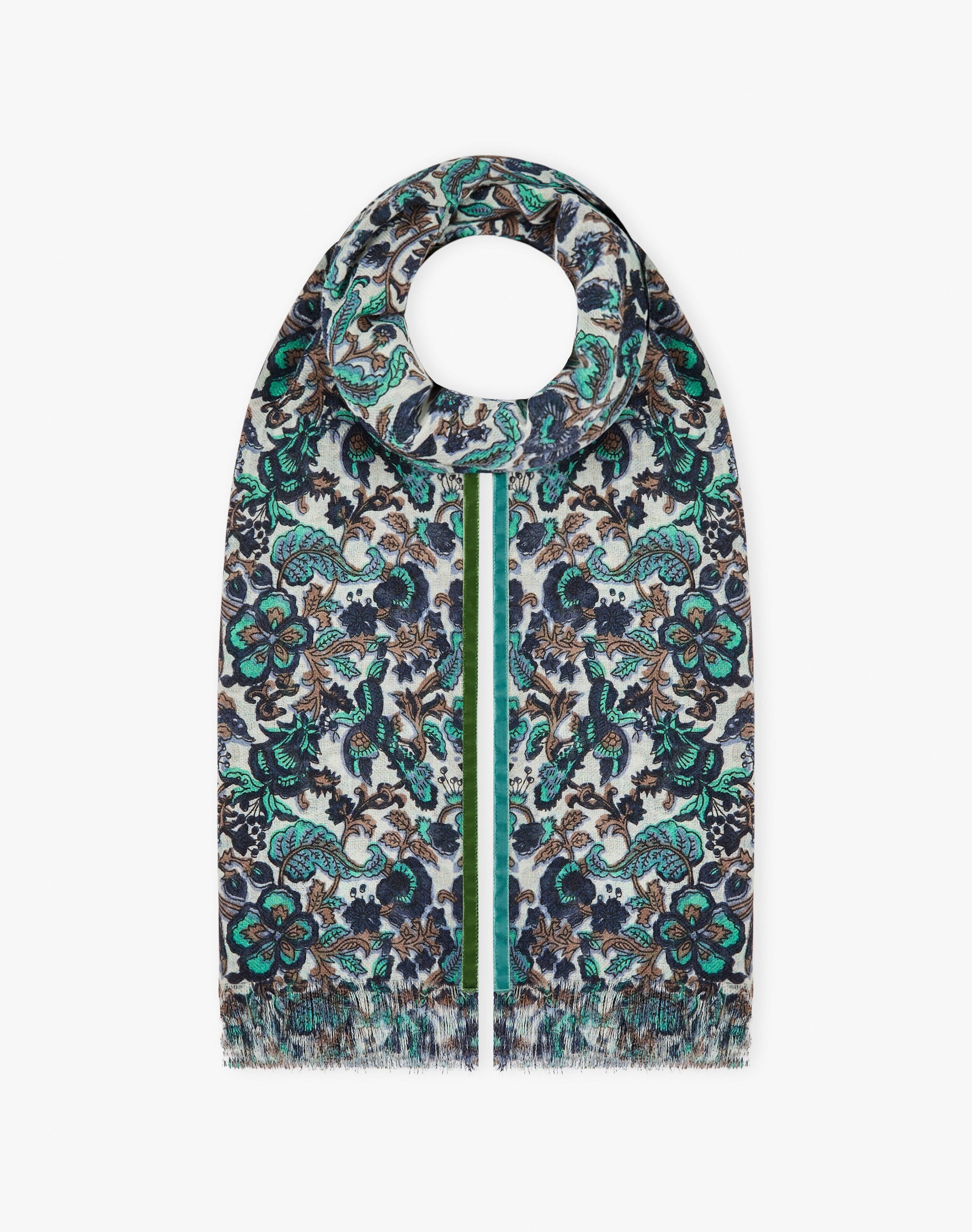 Velvet Trim Botanic Wool Stole