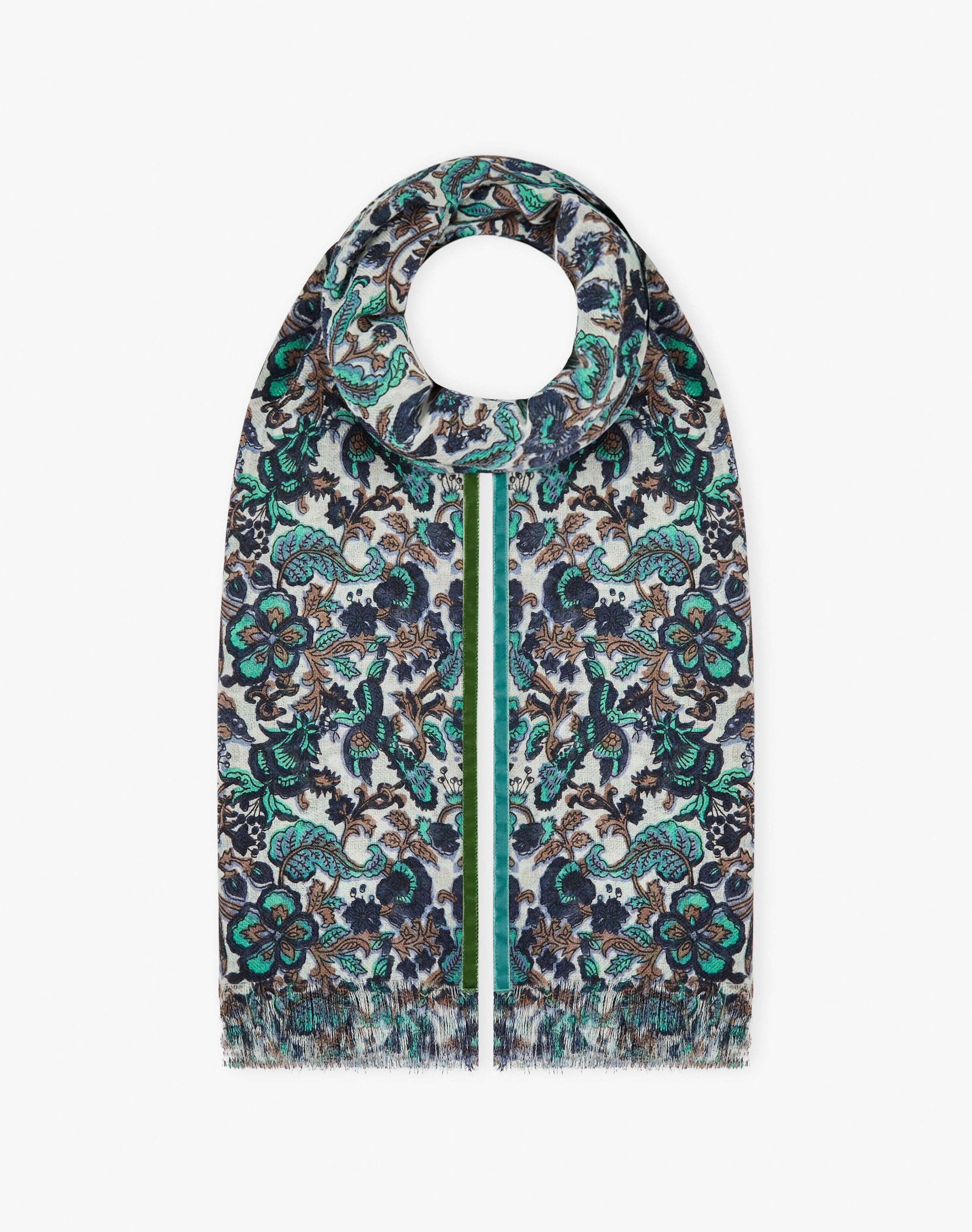 Velvet Trim Botanic Wool Stole